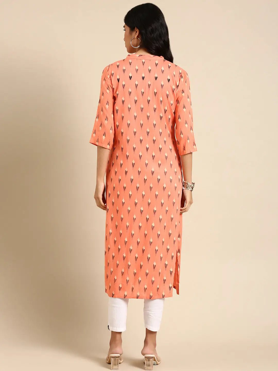 Women's Pink Printed Straight Kurta
