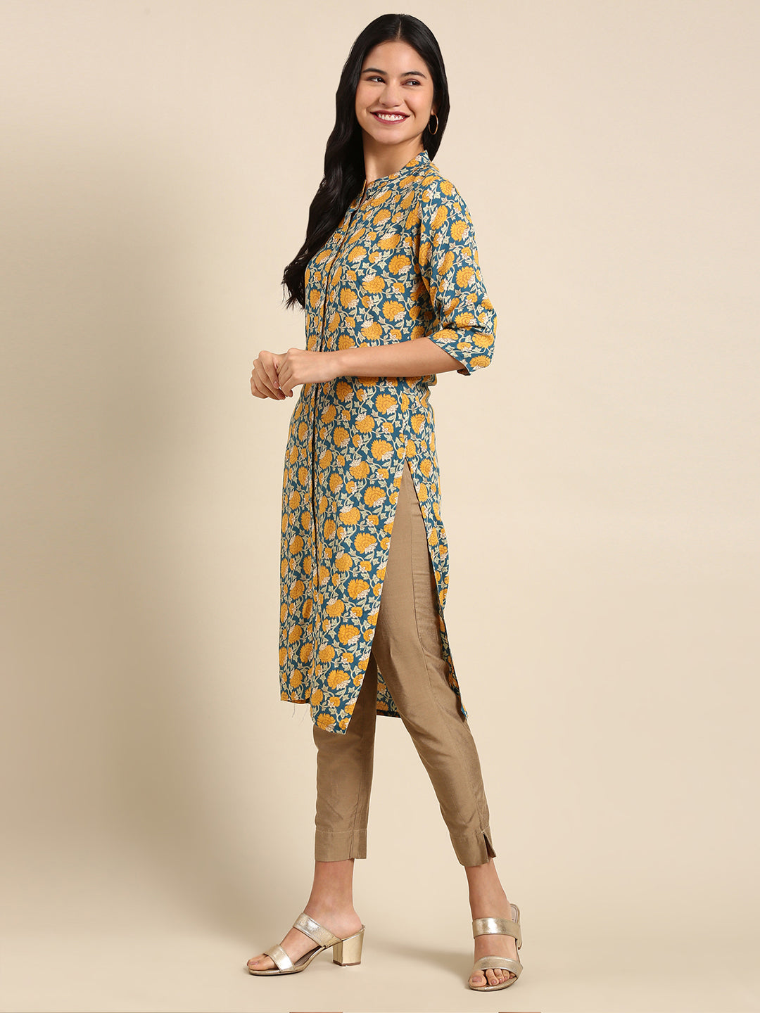 Women's Blue Printed Straight Kurta