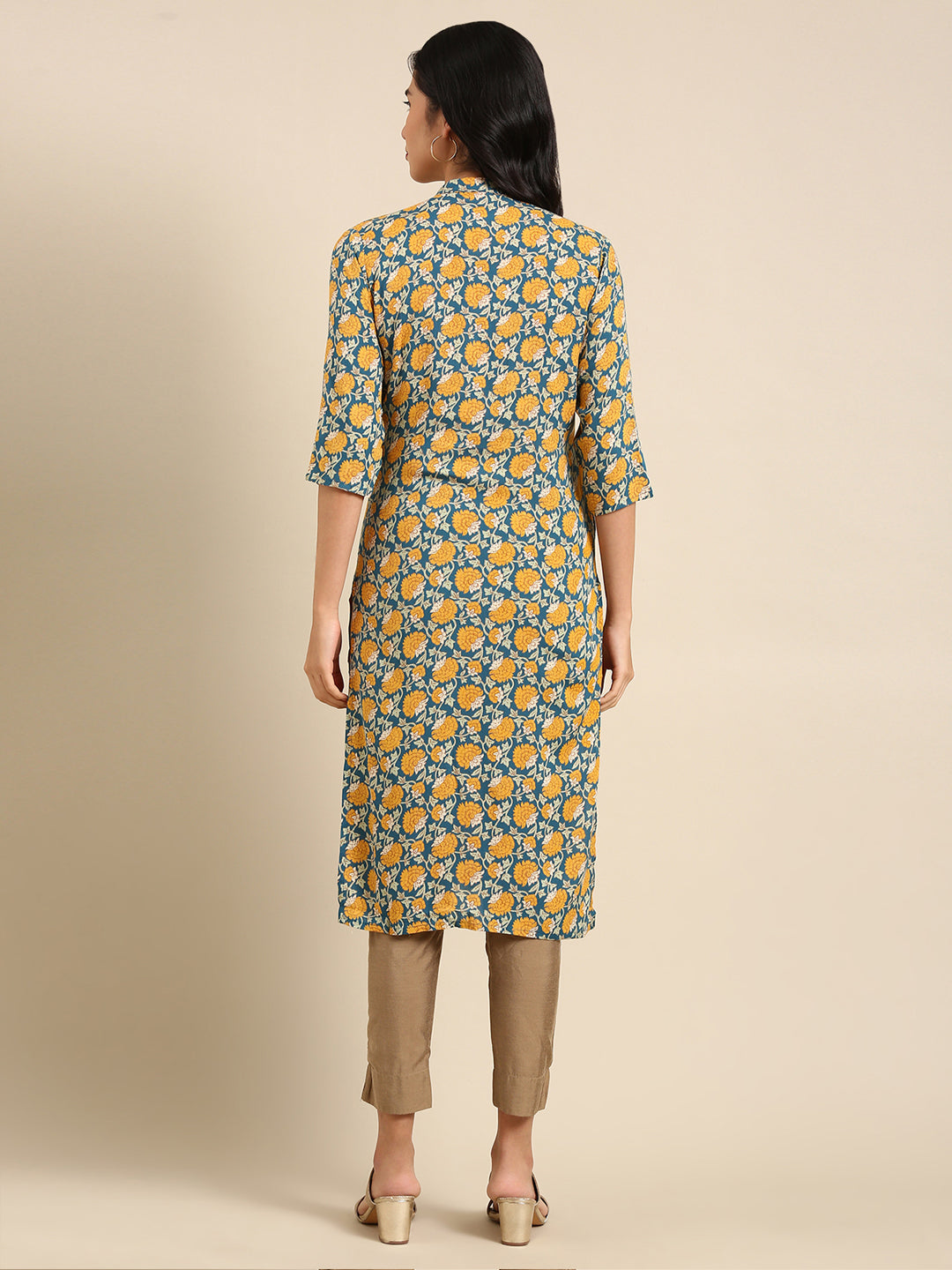 Women's Blue Printed Straight Kurta