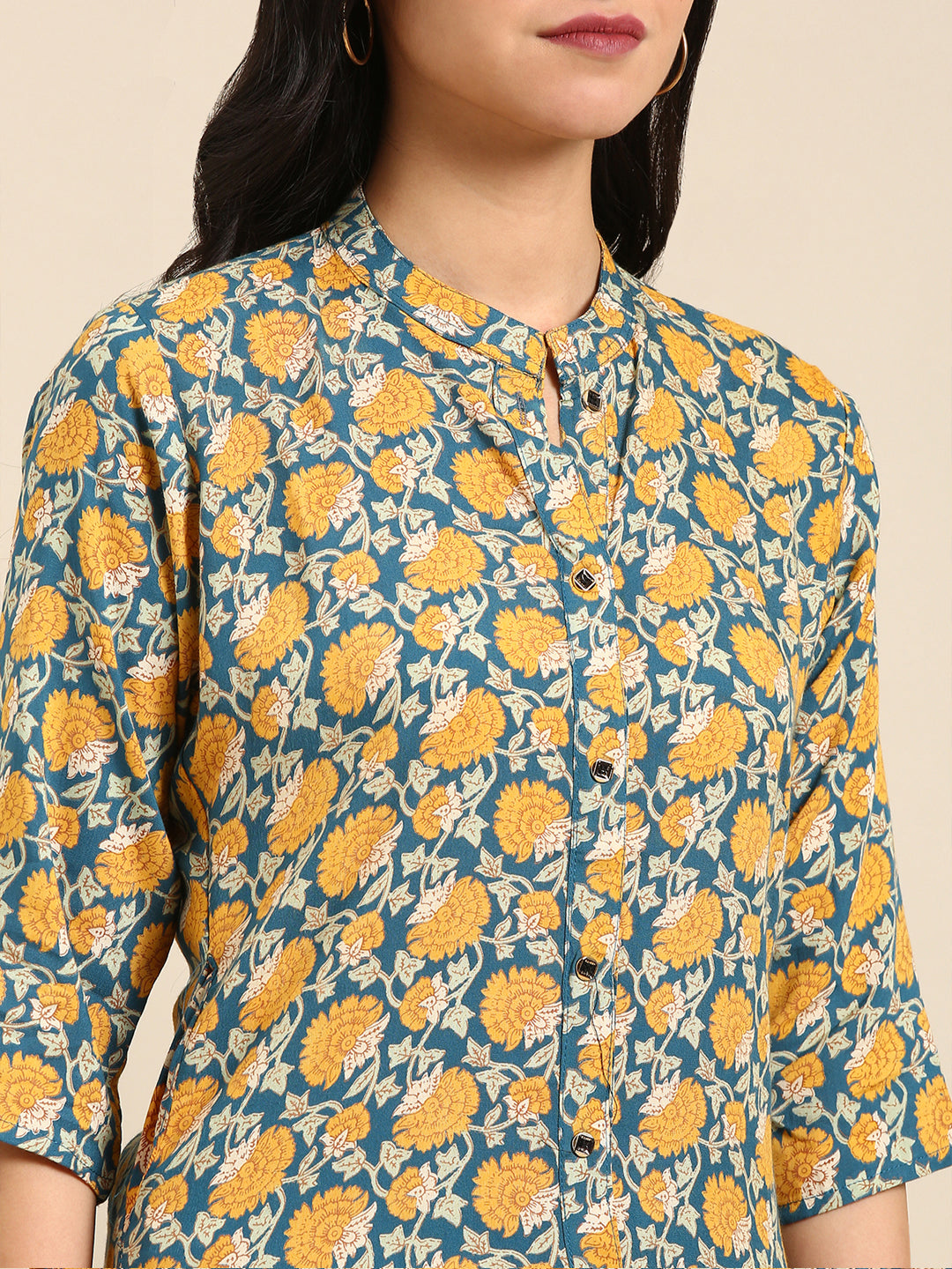 Women's Blue Printed Straight Kurta