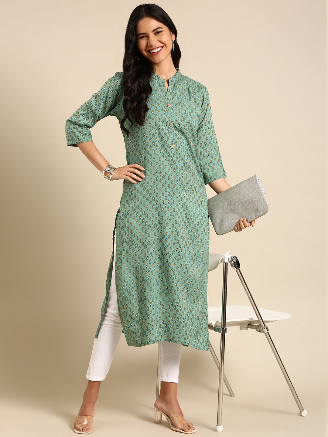 Women's Green Printed Straight Kurta