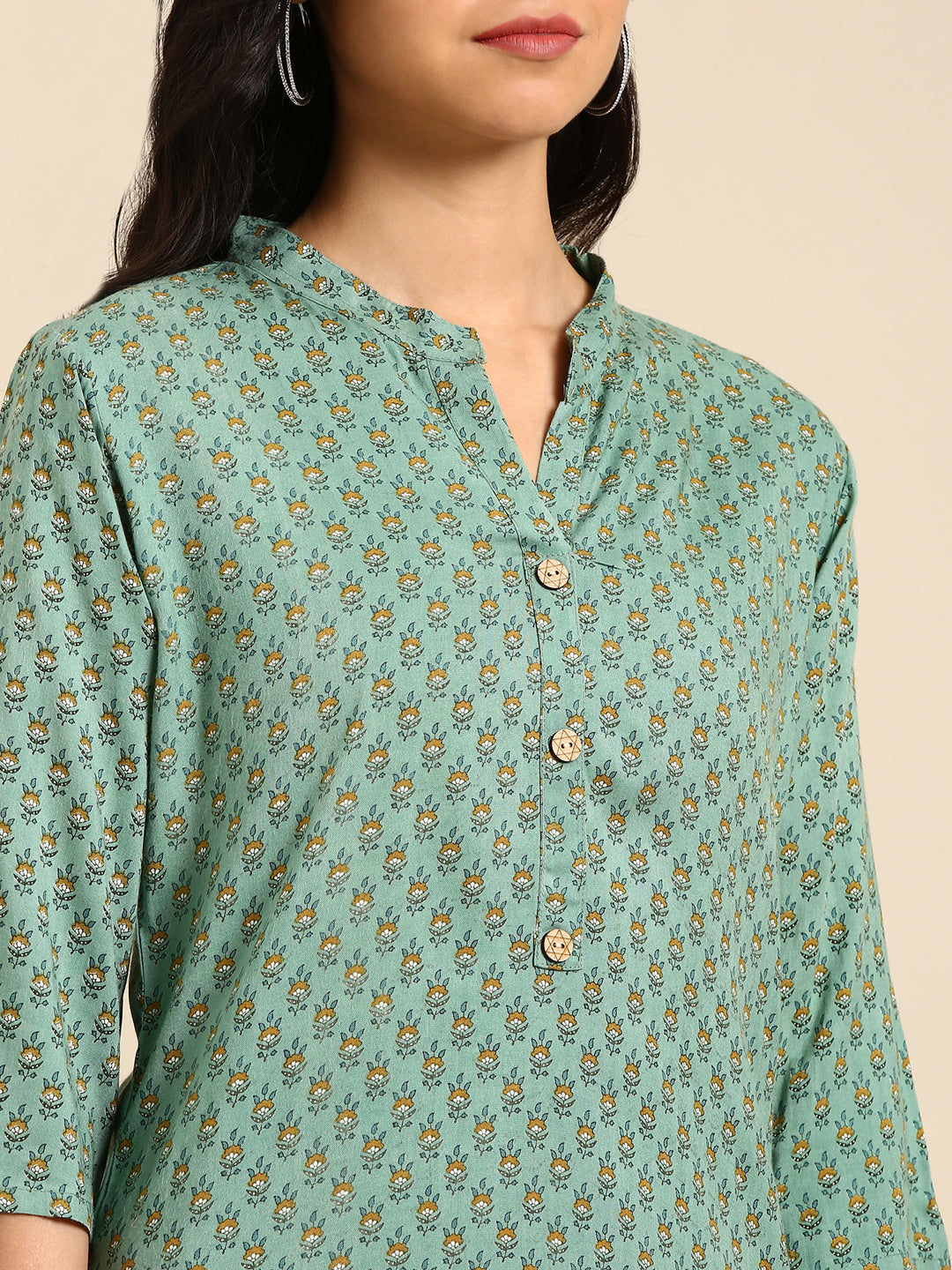 Women's Green Printed Straight Kurta