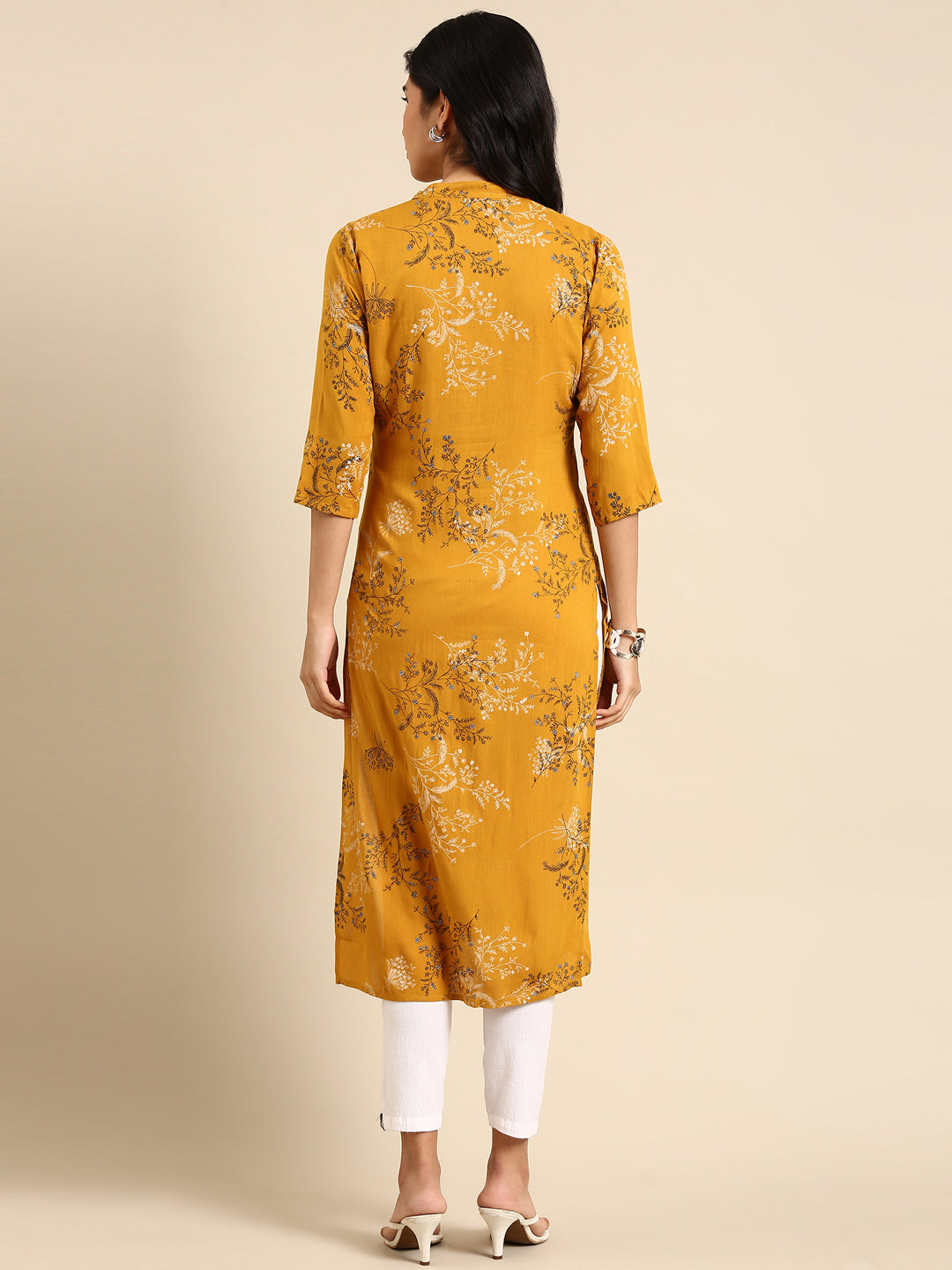 Women's Yellow Printed Straight Kurta