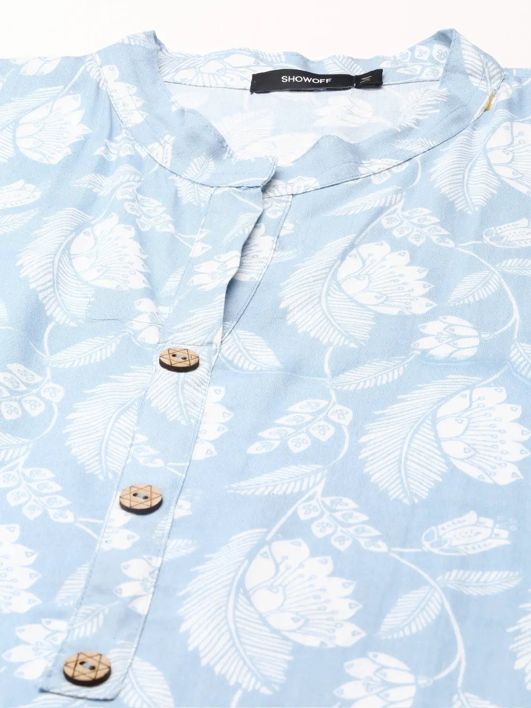 Women's Blue Printed Straight Kurta