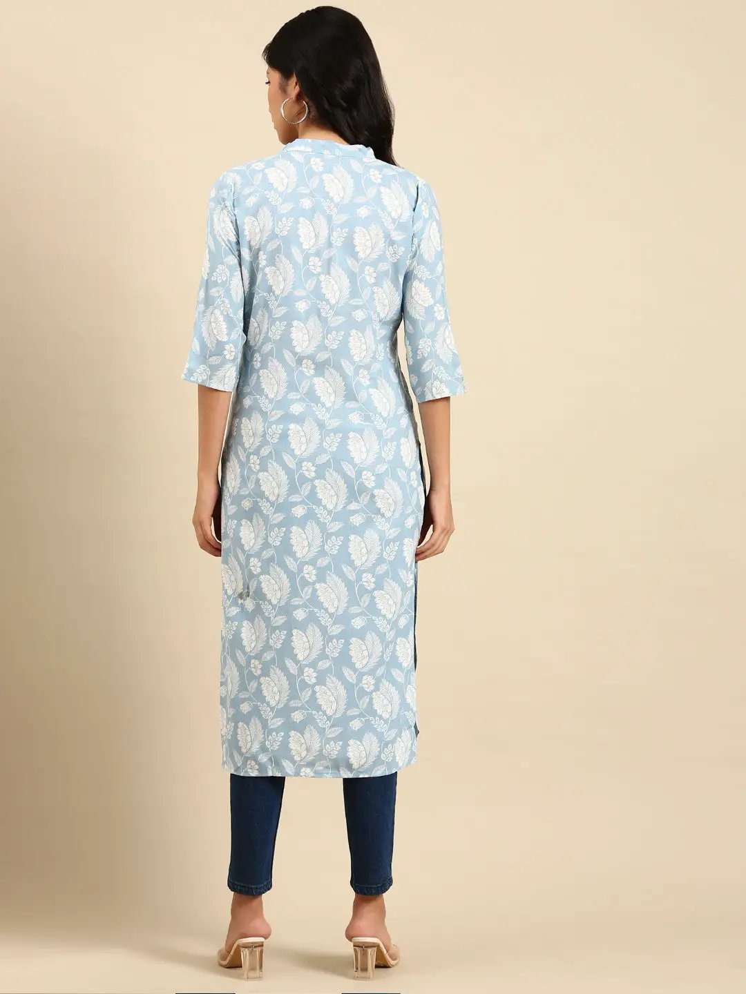 Women's Blue Printed Straight Kurta