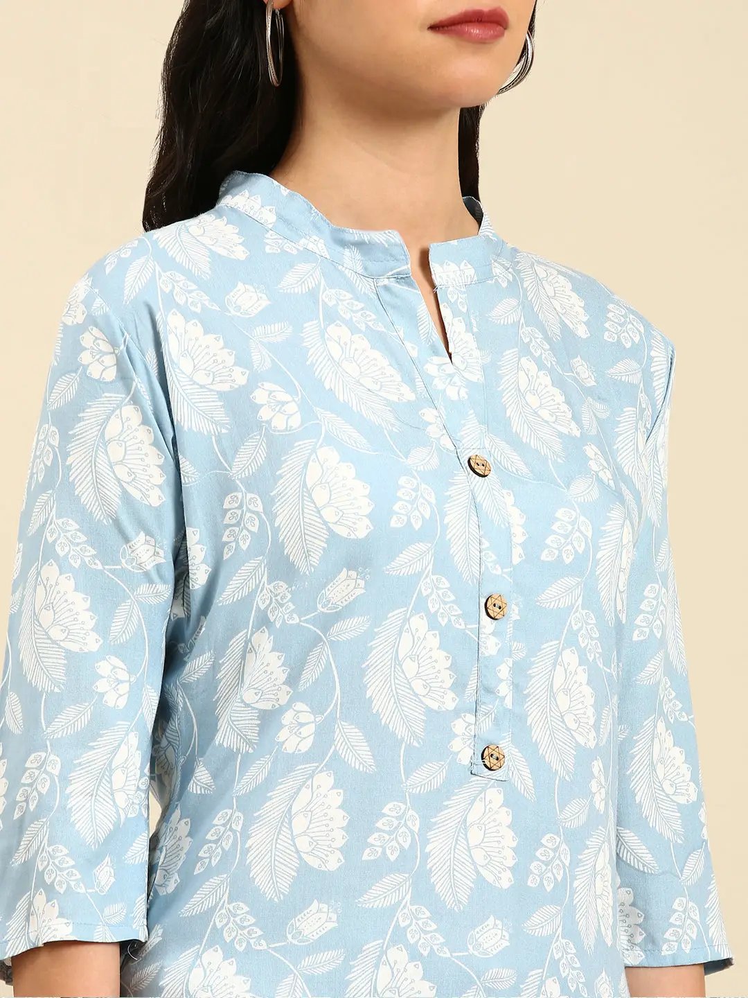 Women's Blue Printed Straight Kurta