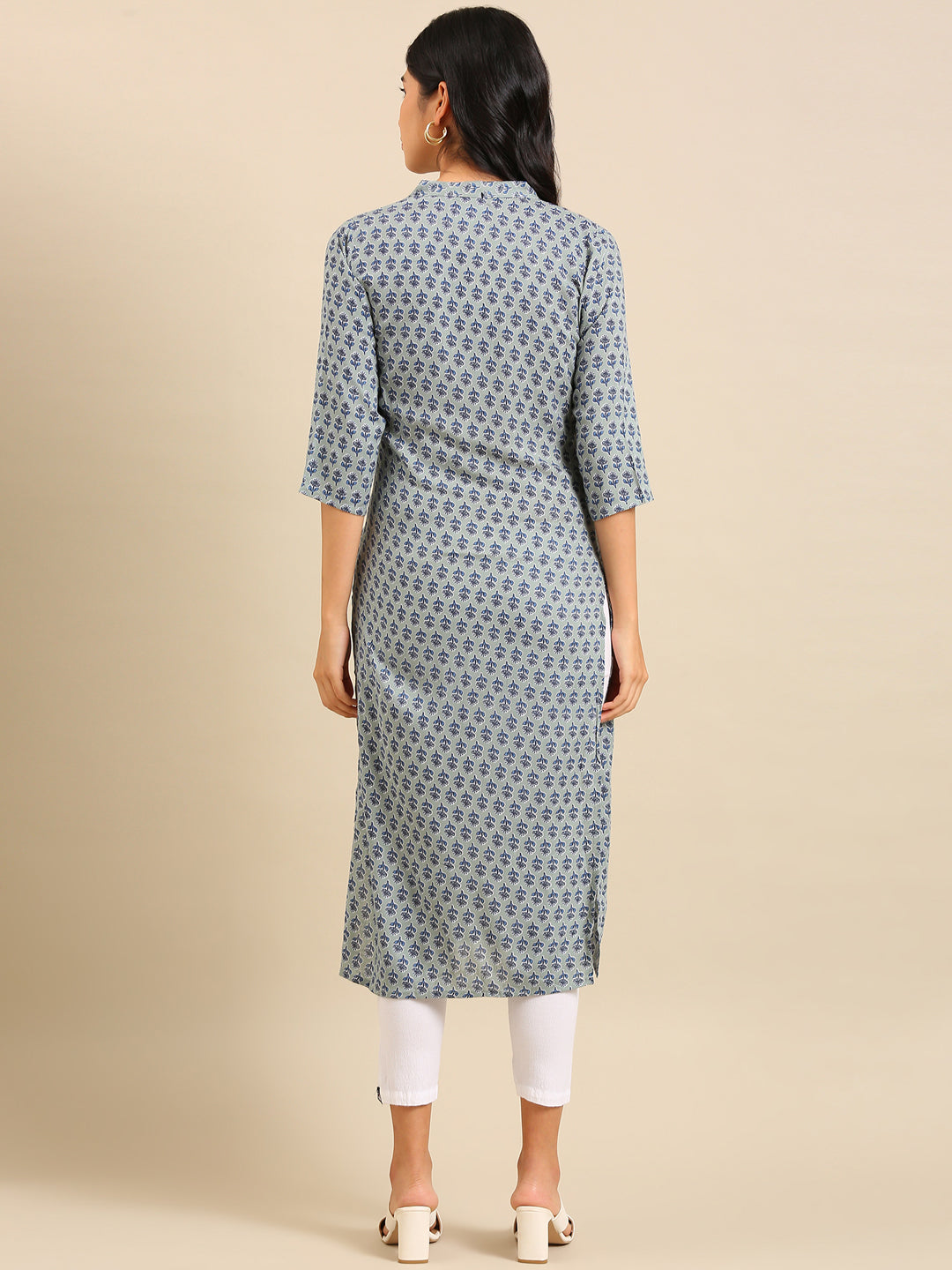 Women's Sea Green Printed Straight Kurta