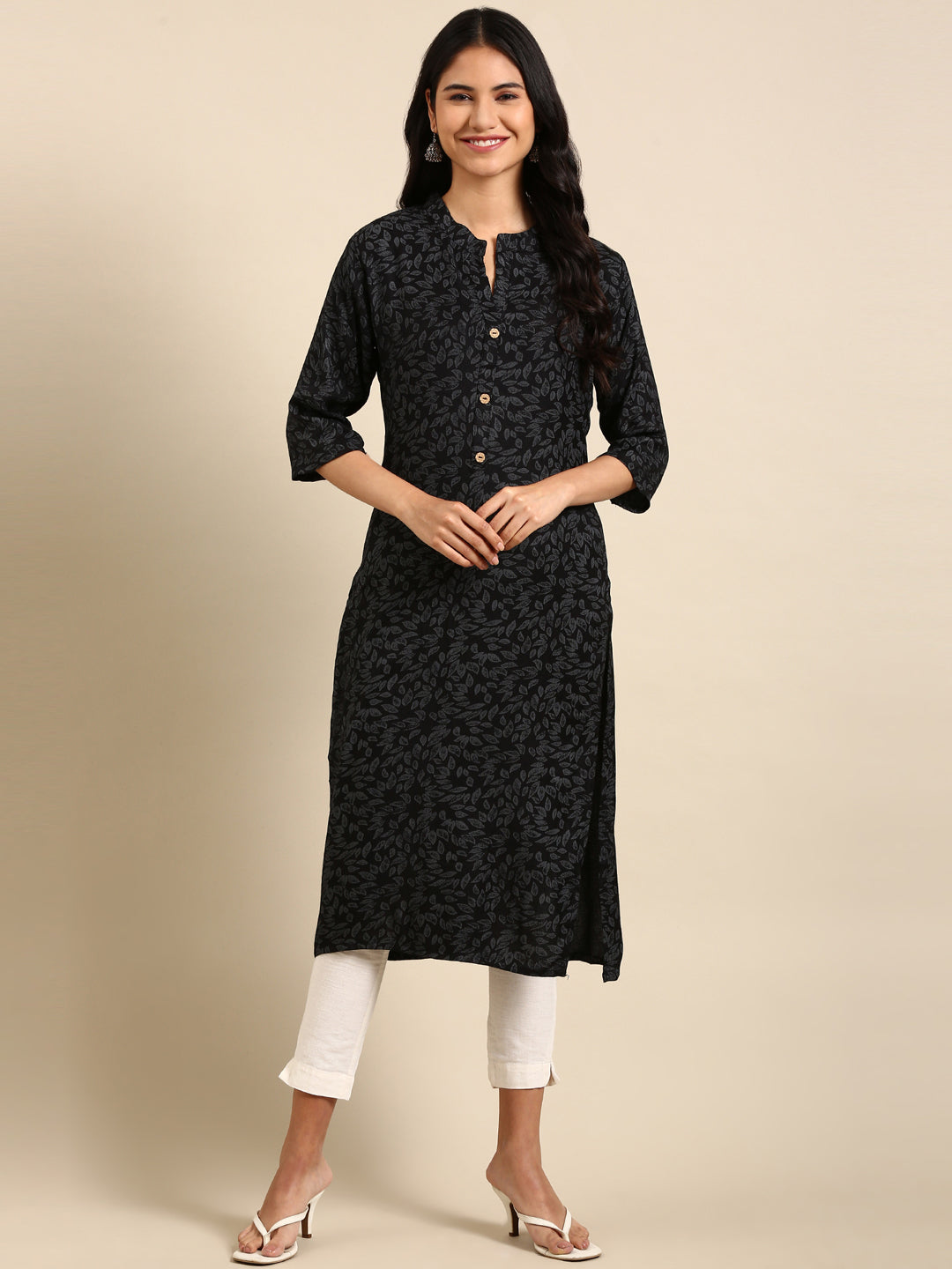 Women's Black Printed Straight Kurta