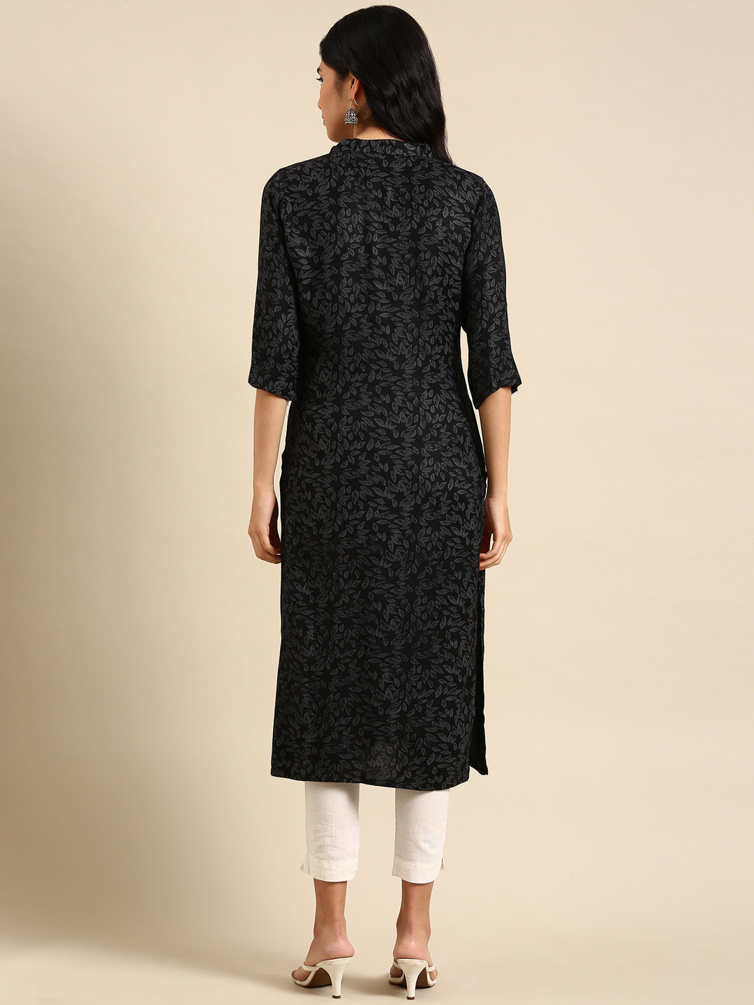 Women's Black Printed Straight Kurta
