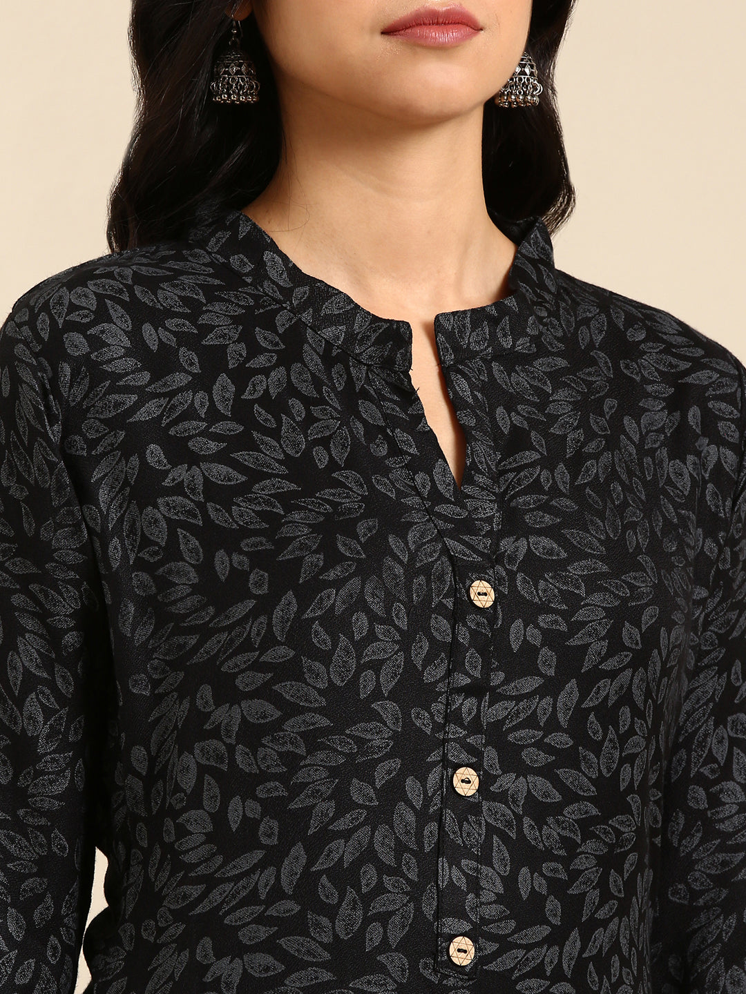 Women's Black Printed Straight Kurta