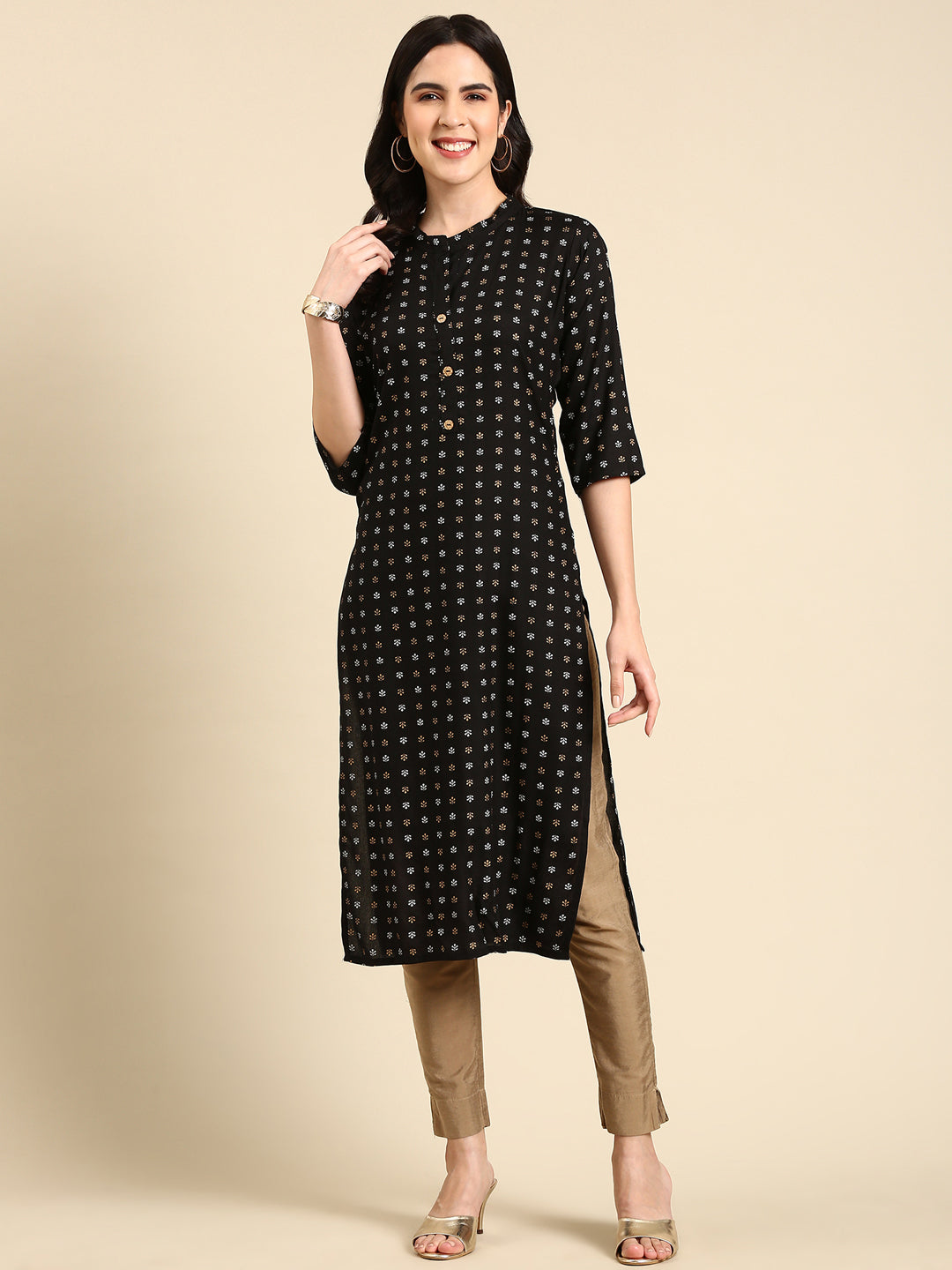 Women's Black Printed Straight Kurta