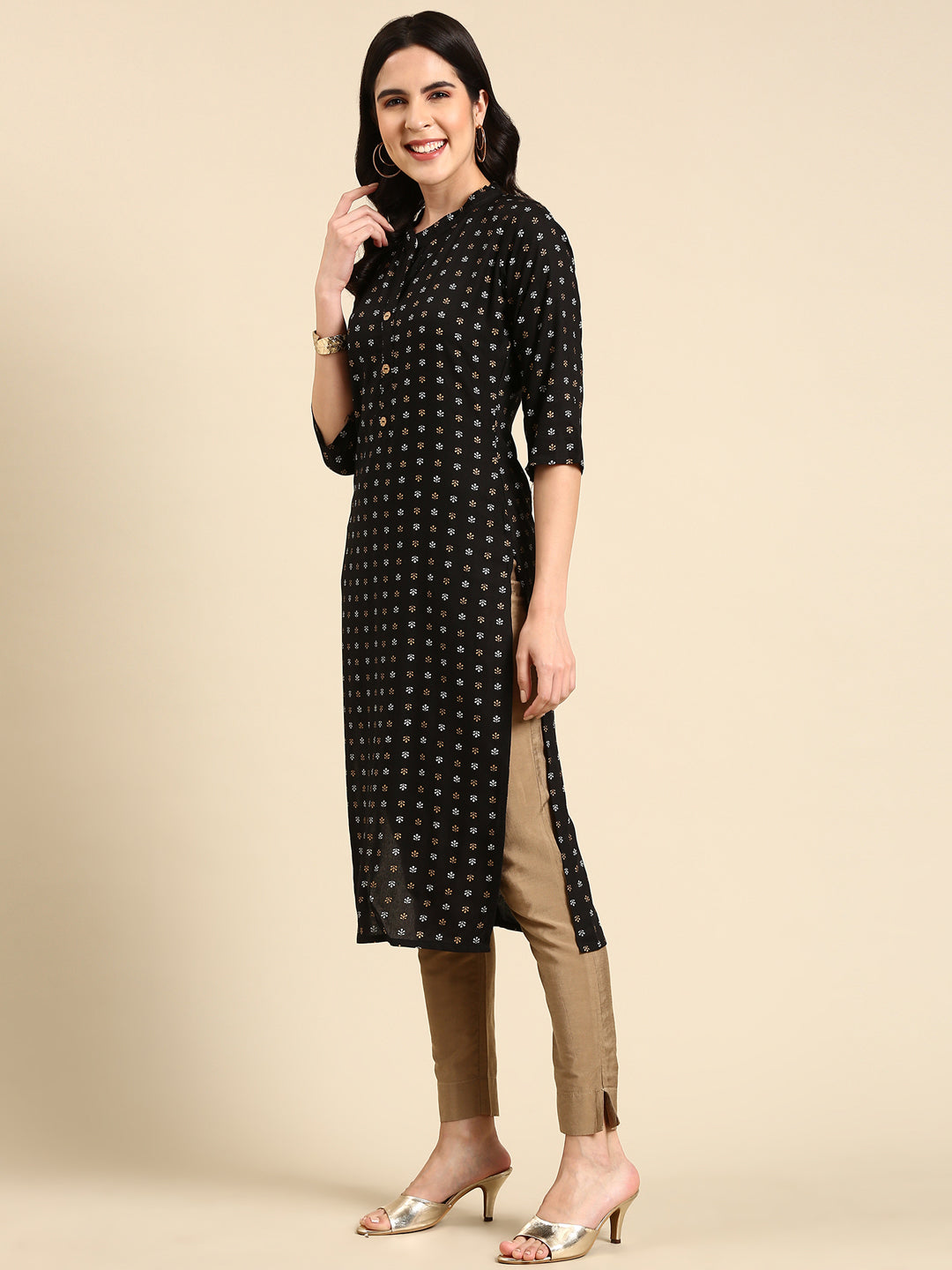 Women's Black Printed Straight Kurta