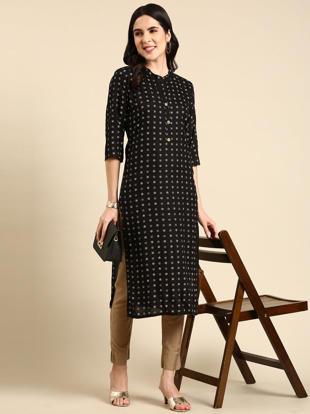 Women's Black Printed Straight Kurta