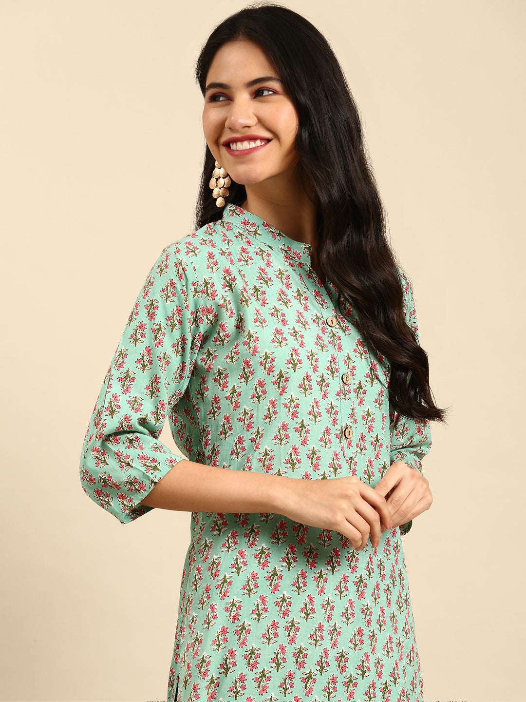 Women's Green Printed Straight Kurta