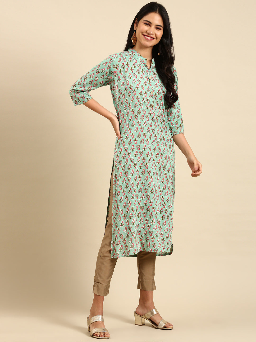 Women's Green Printed Straight Kurta