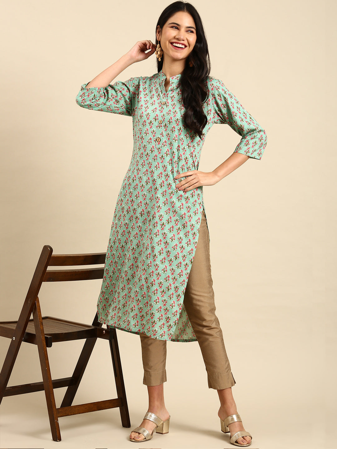 Women's Green Printed Straight Kurta