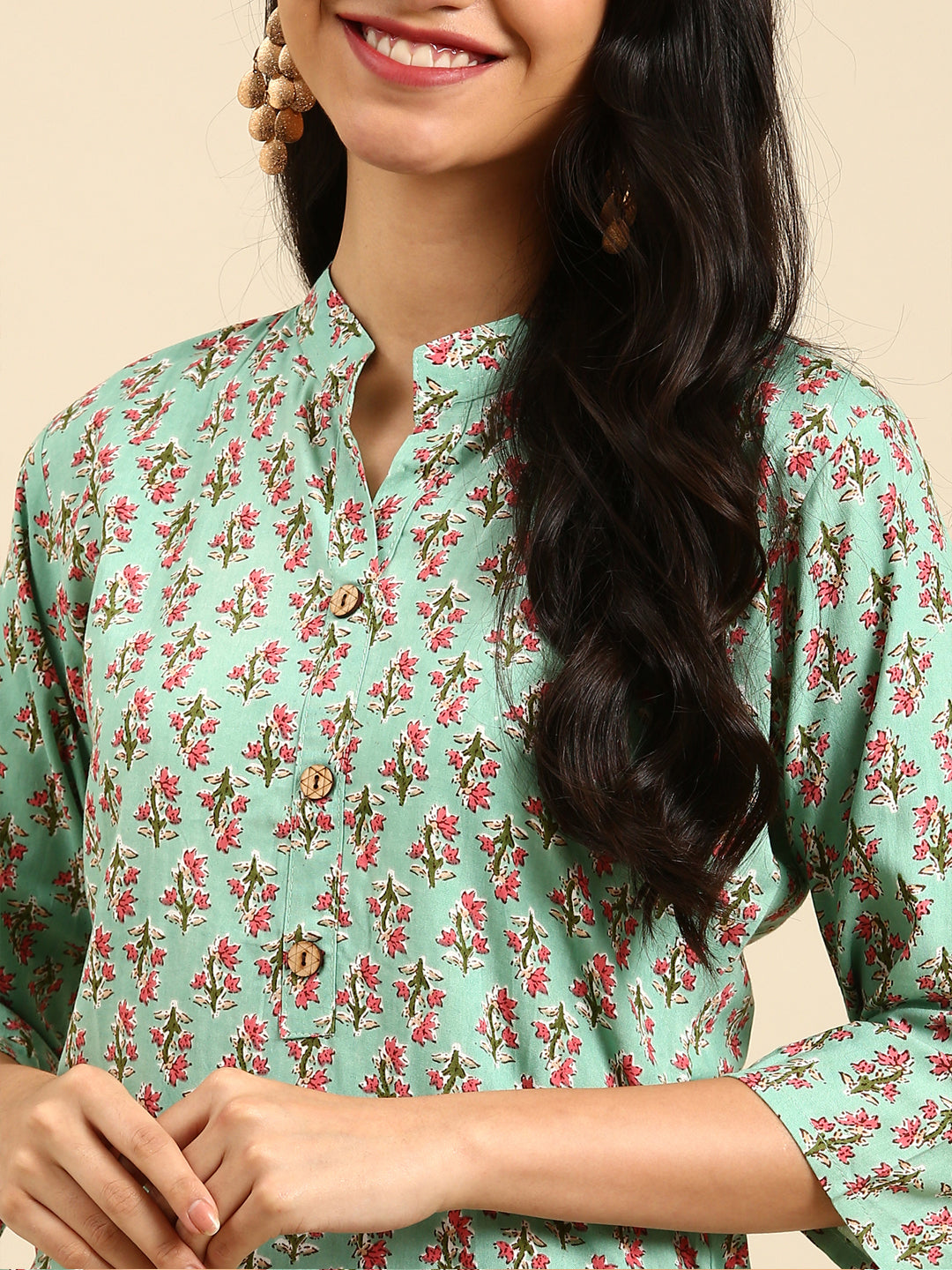 Women's Green Printed Straight Kurta