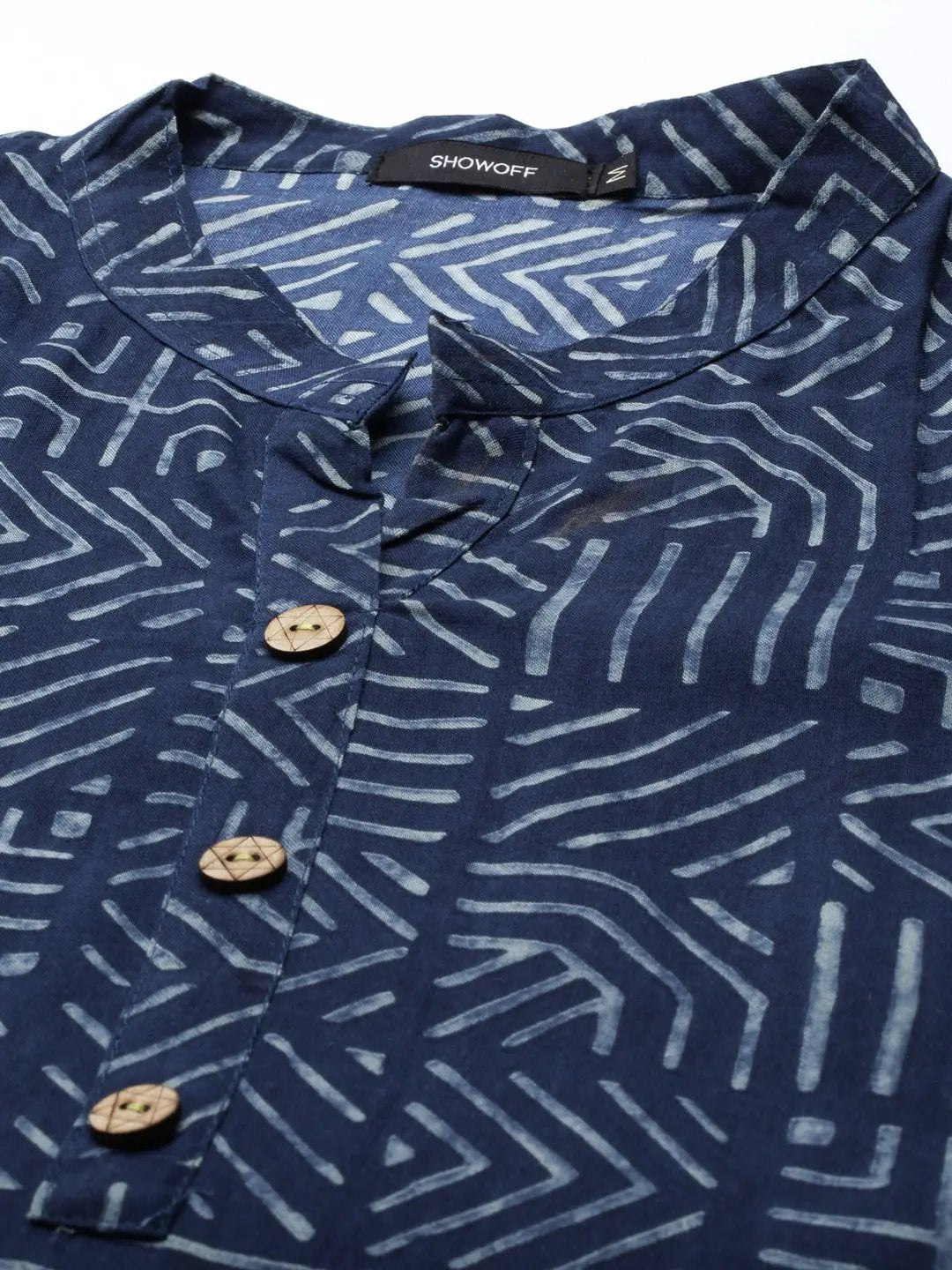 Women's Navy Blue Printed Straight Kurta