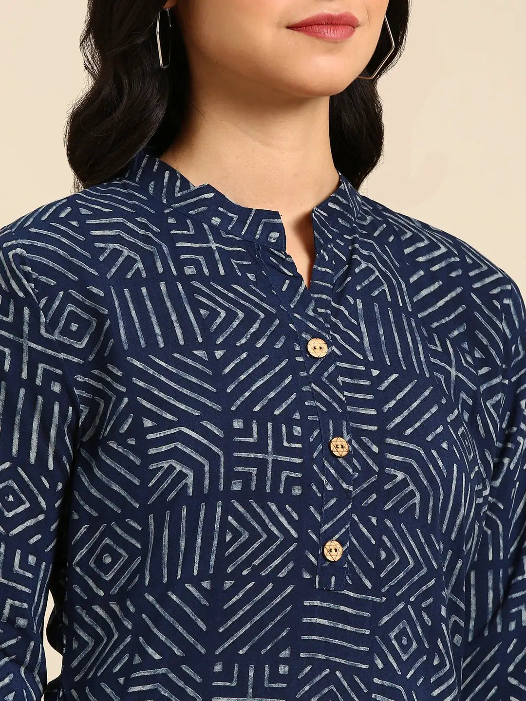 Women's Navy Blue Printed Straight Kurta