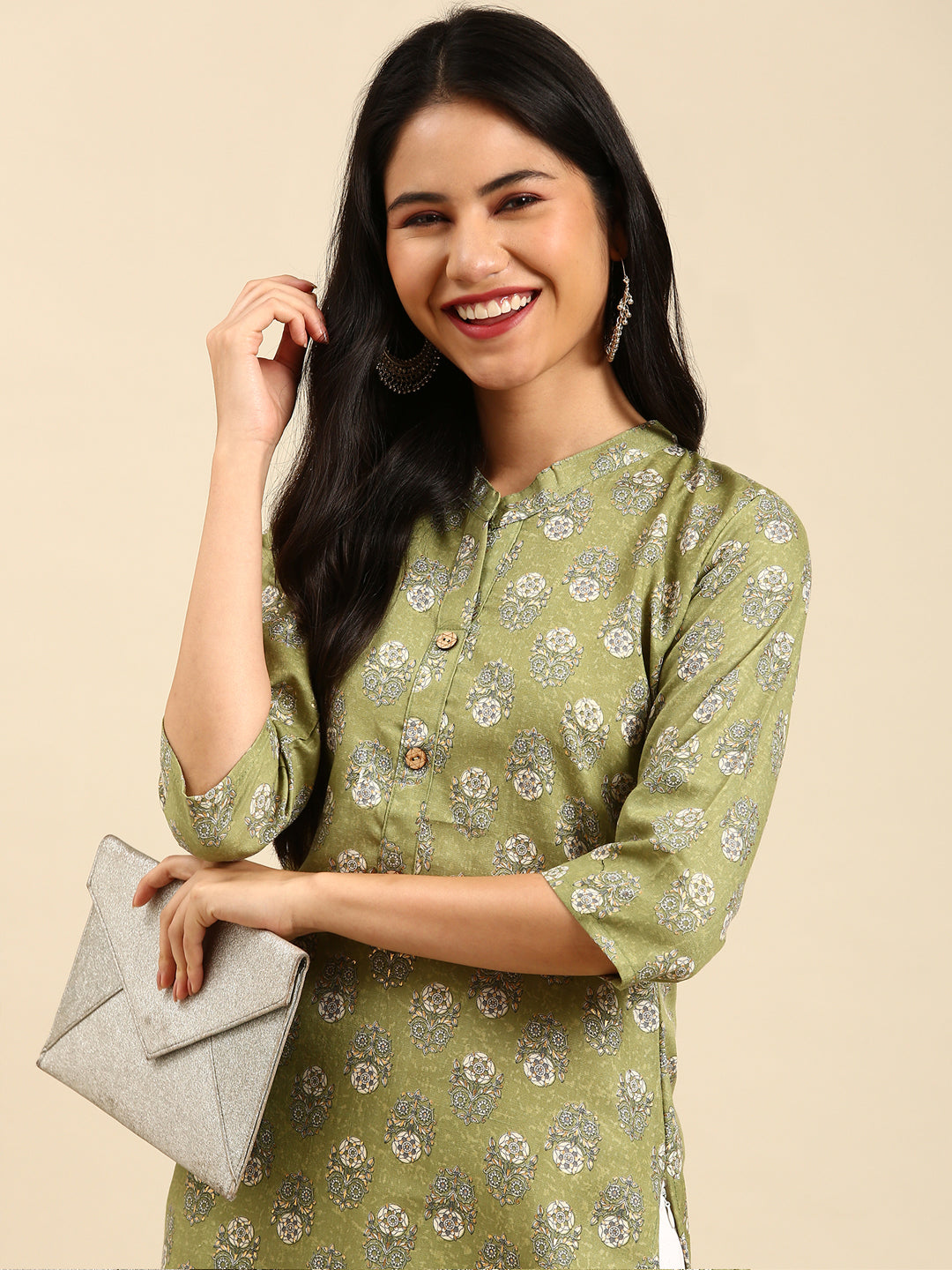 Women's Green Printed Straight Kurta