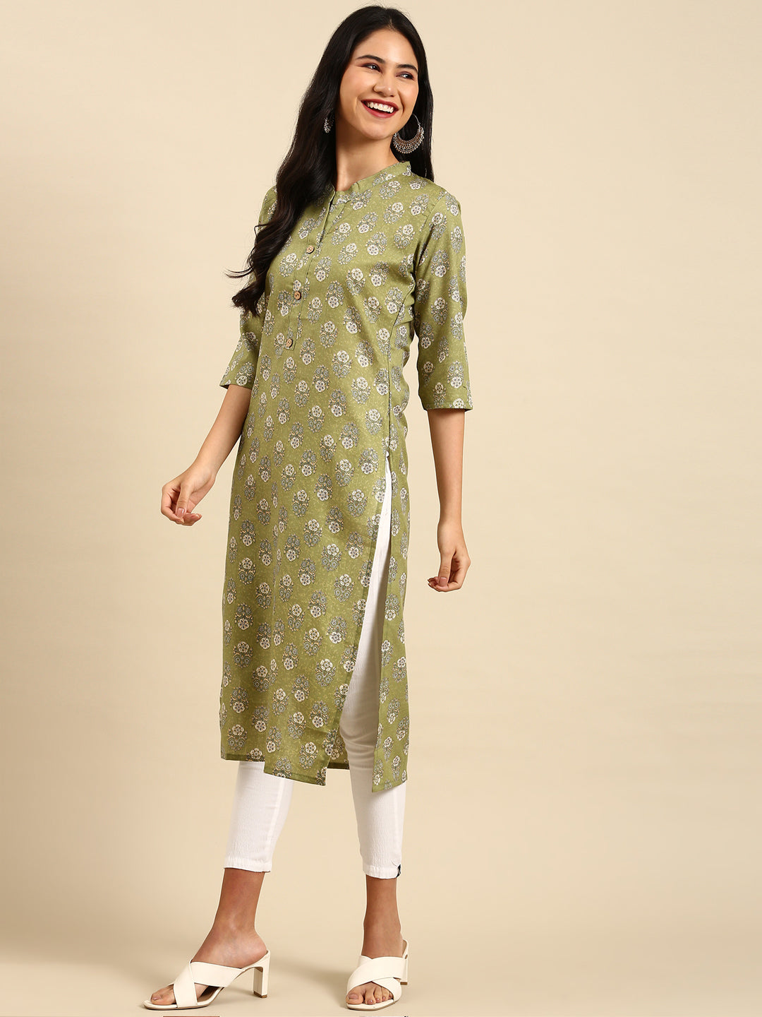 Women's Green Printed Straight Kurta