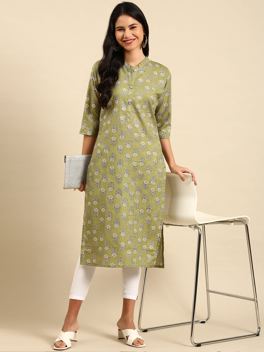 Women's Green Printed Straight Kurta