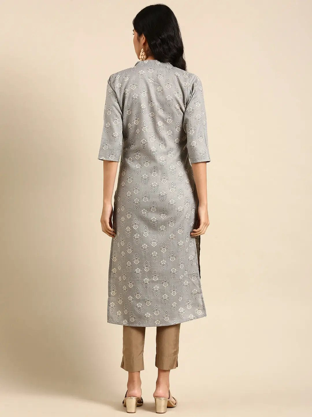 Women's Grey Printed Straight Kurta