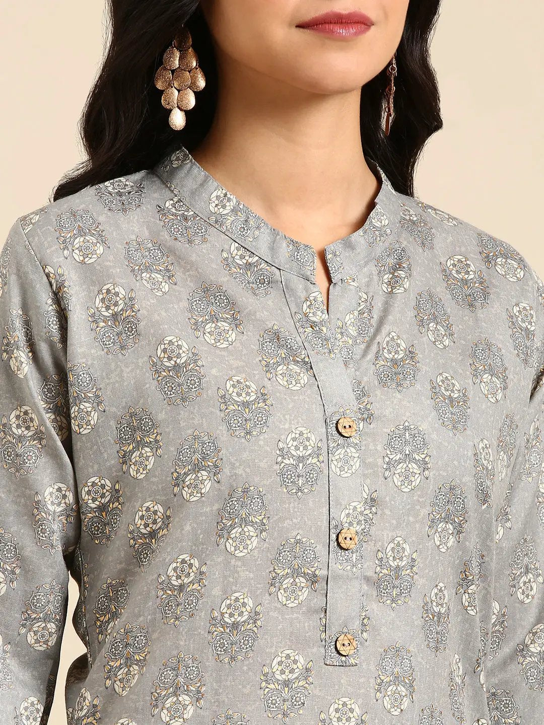 Women's Grey Printed Straight Kurta