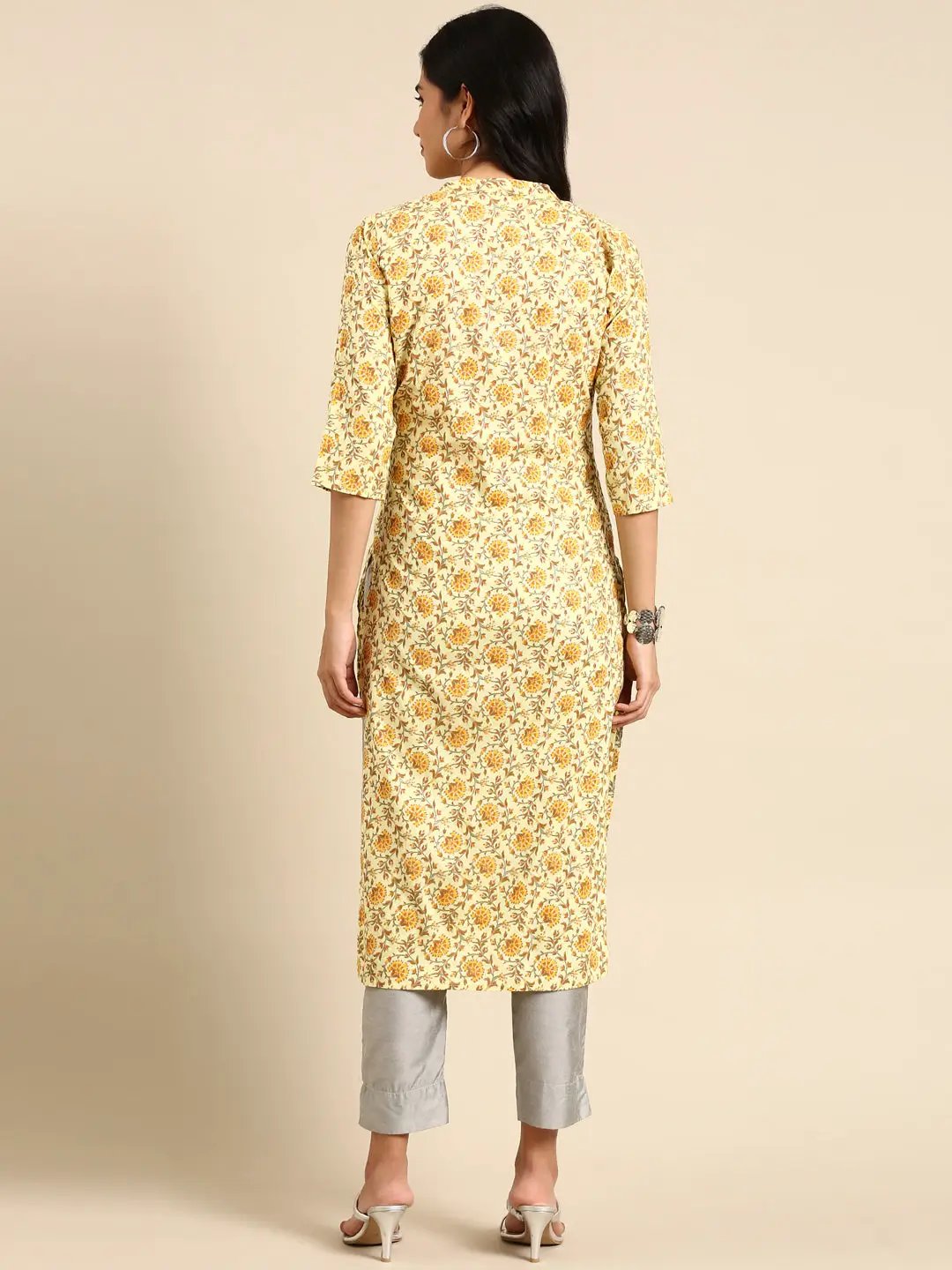 Women's Yellow Printed Straight Kurta