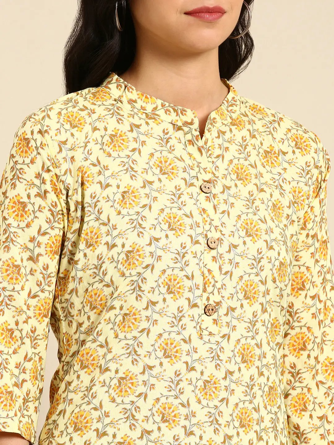 Women's Yellow Printed Straight Kurta