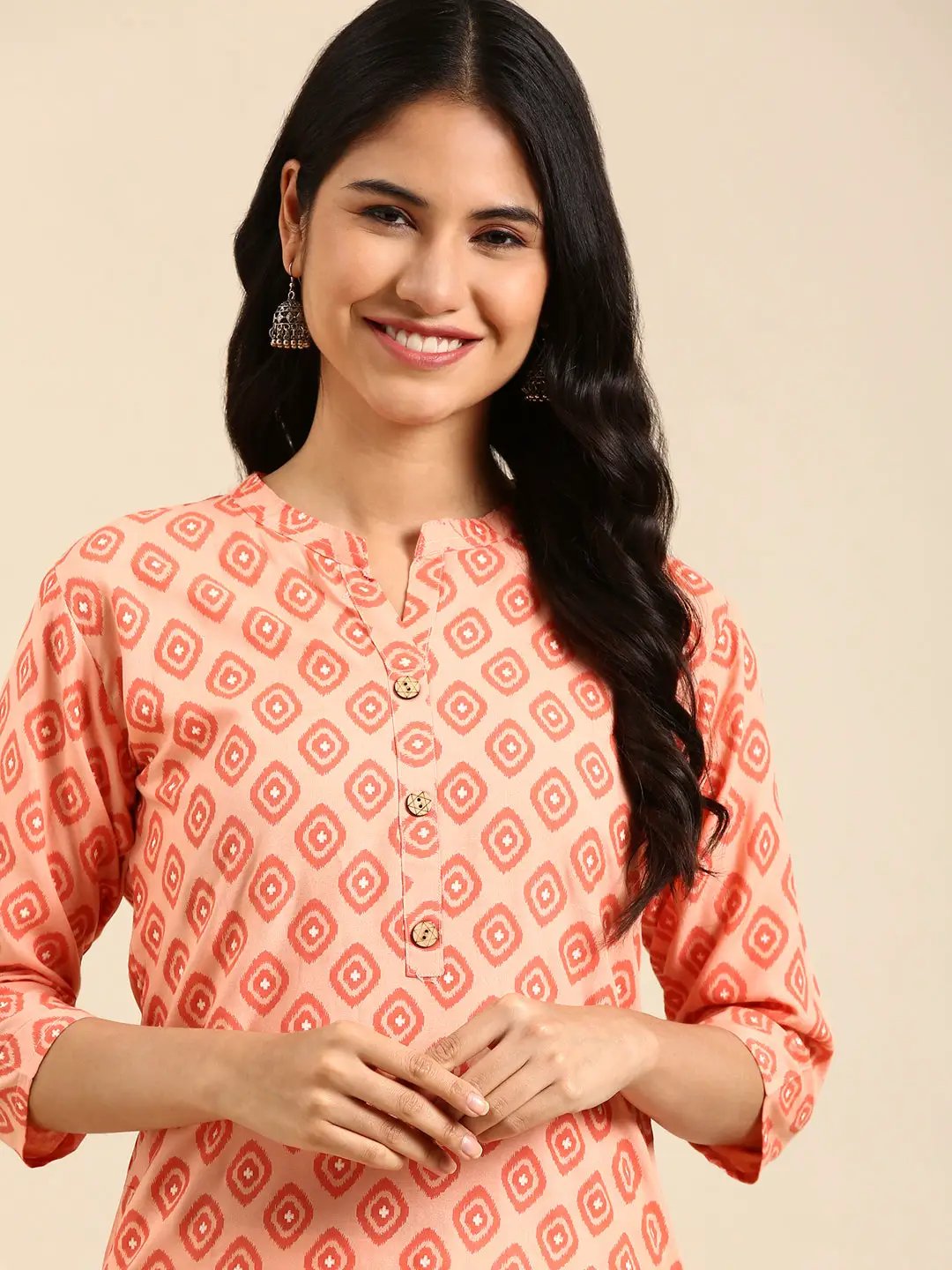 Women's Orange Printed Straight Kurta