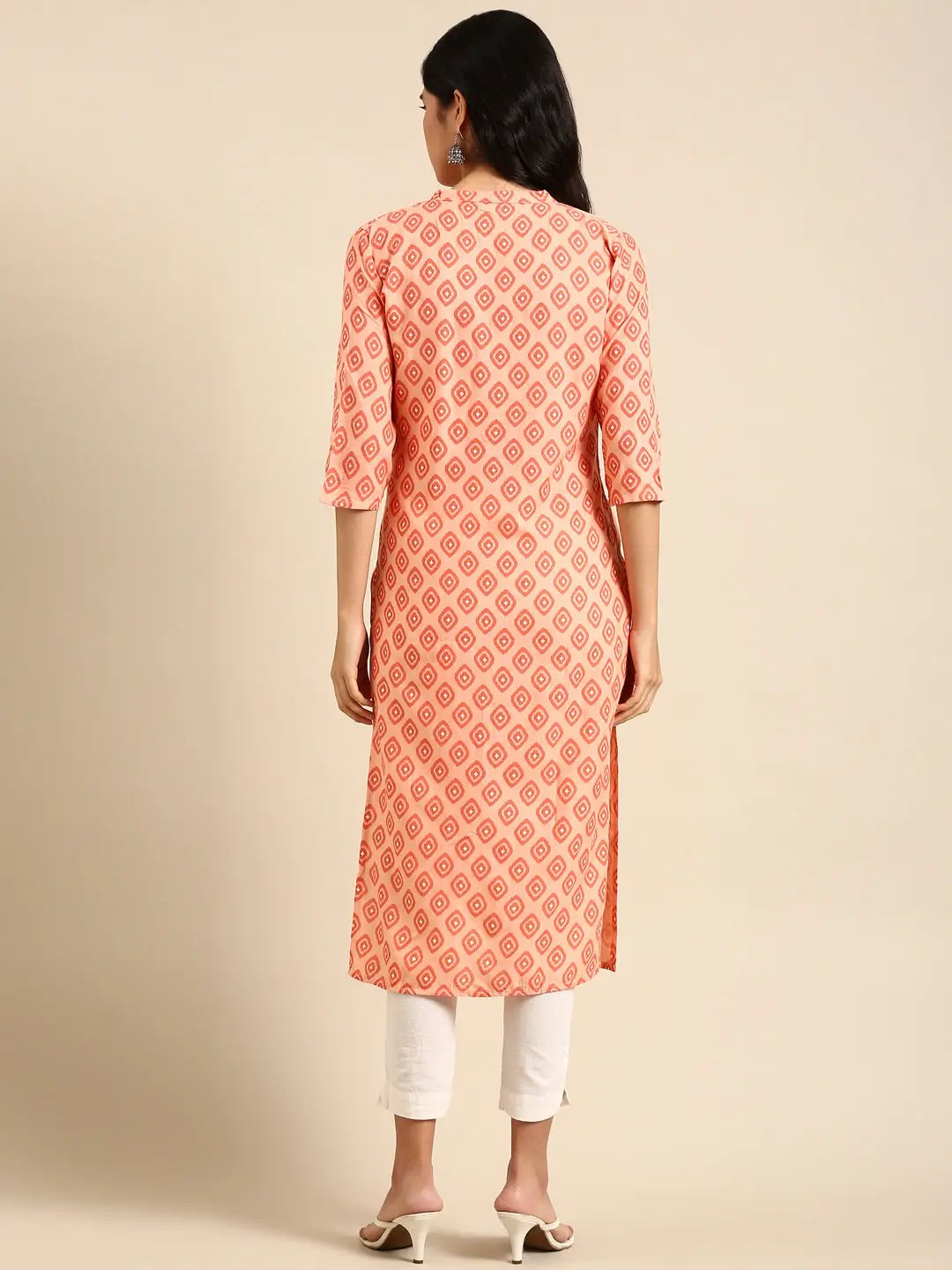 Women's Orange Printed Straight Kurta