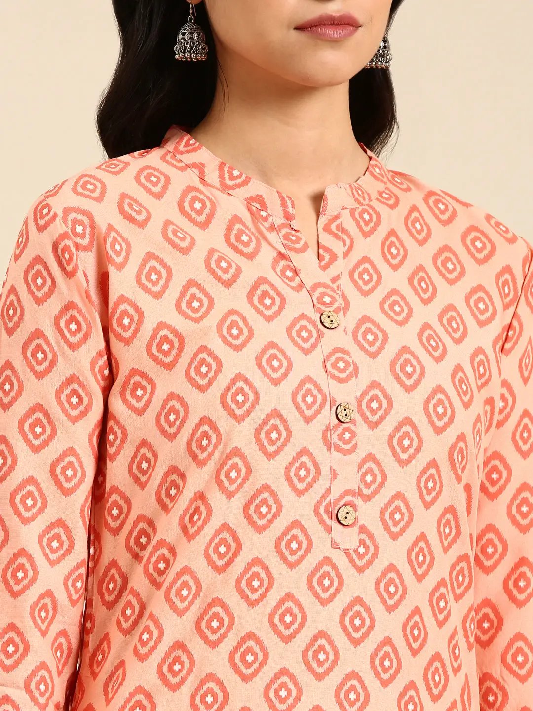 Women's Orange Printed Straight Kurta