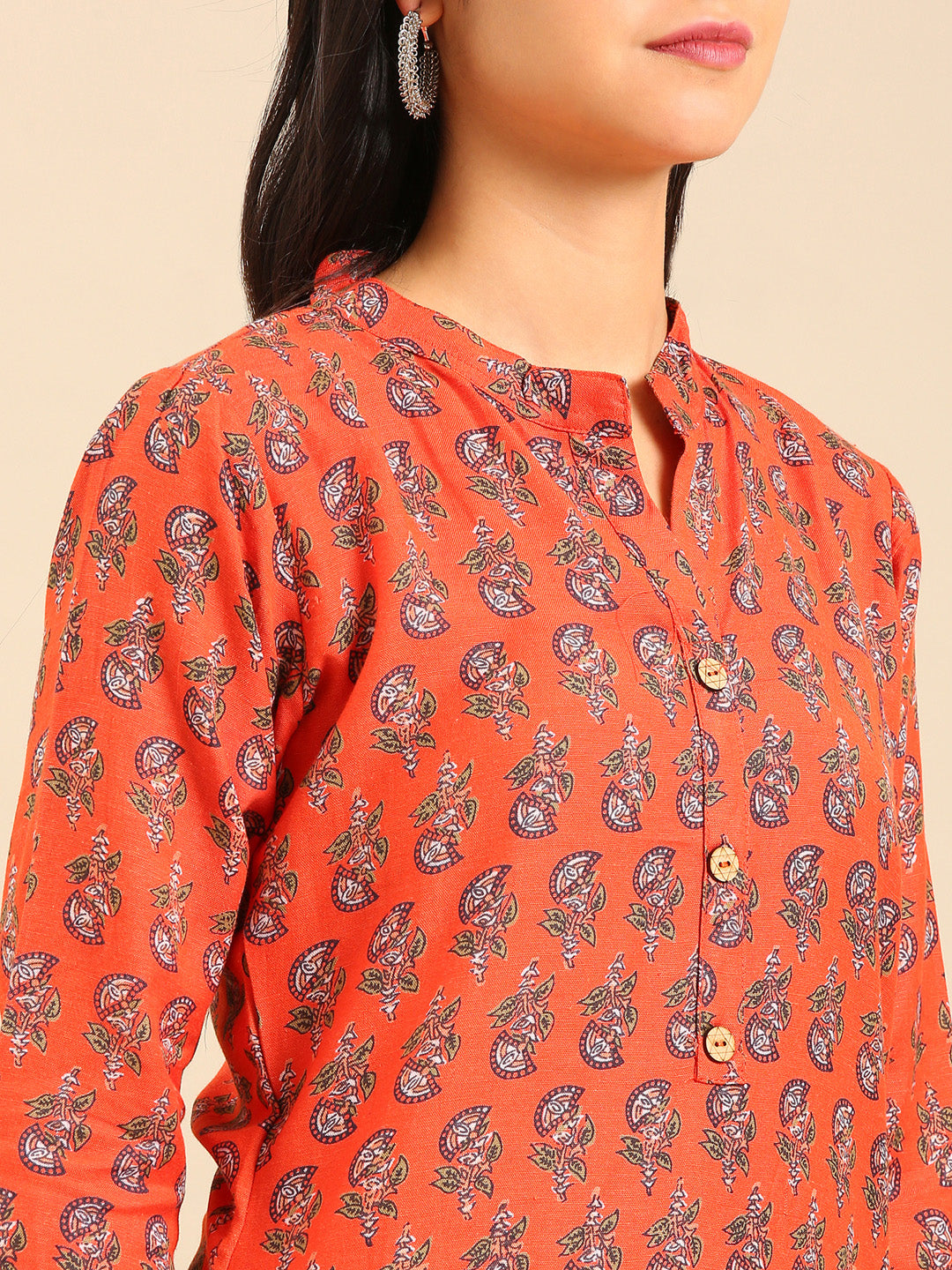 Women's Orange Printed Straight Kurta