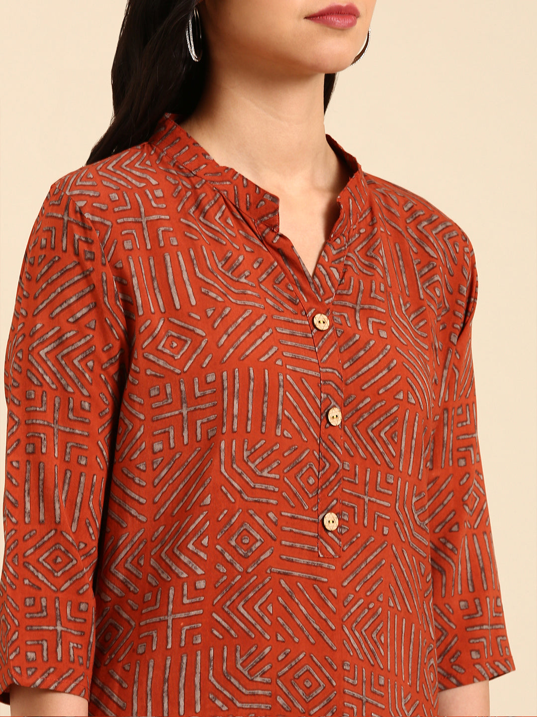 Women's Orange Printed Straight Kurta