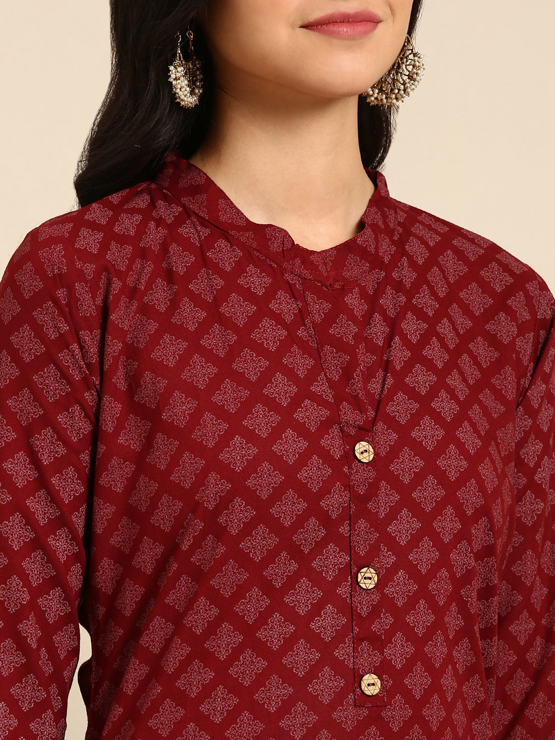 Women's Red Printed Straight Kurta