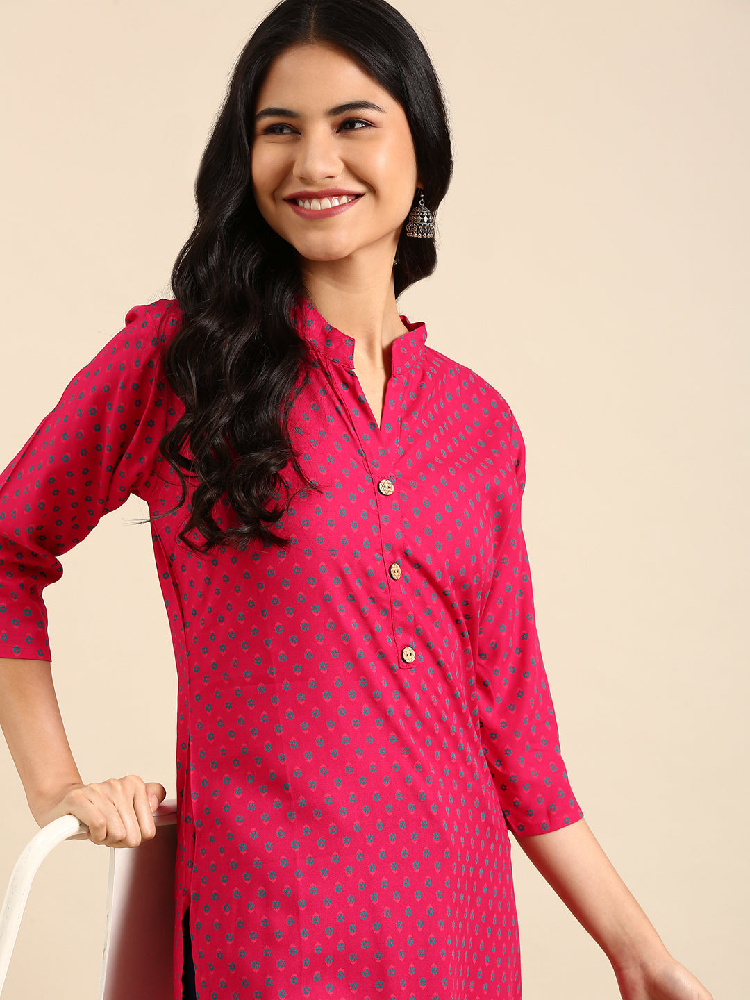 Women's Pink Printed Straight Kurta