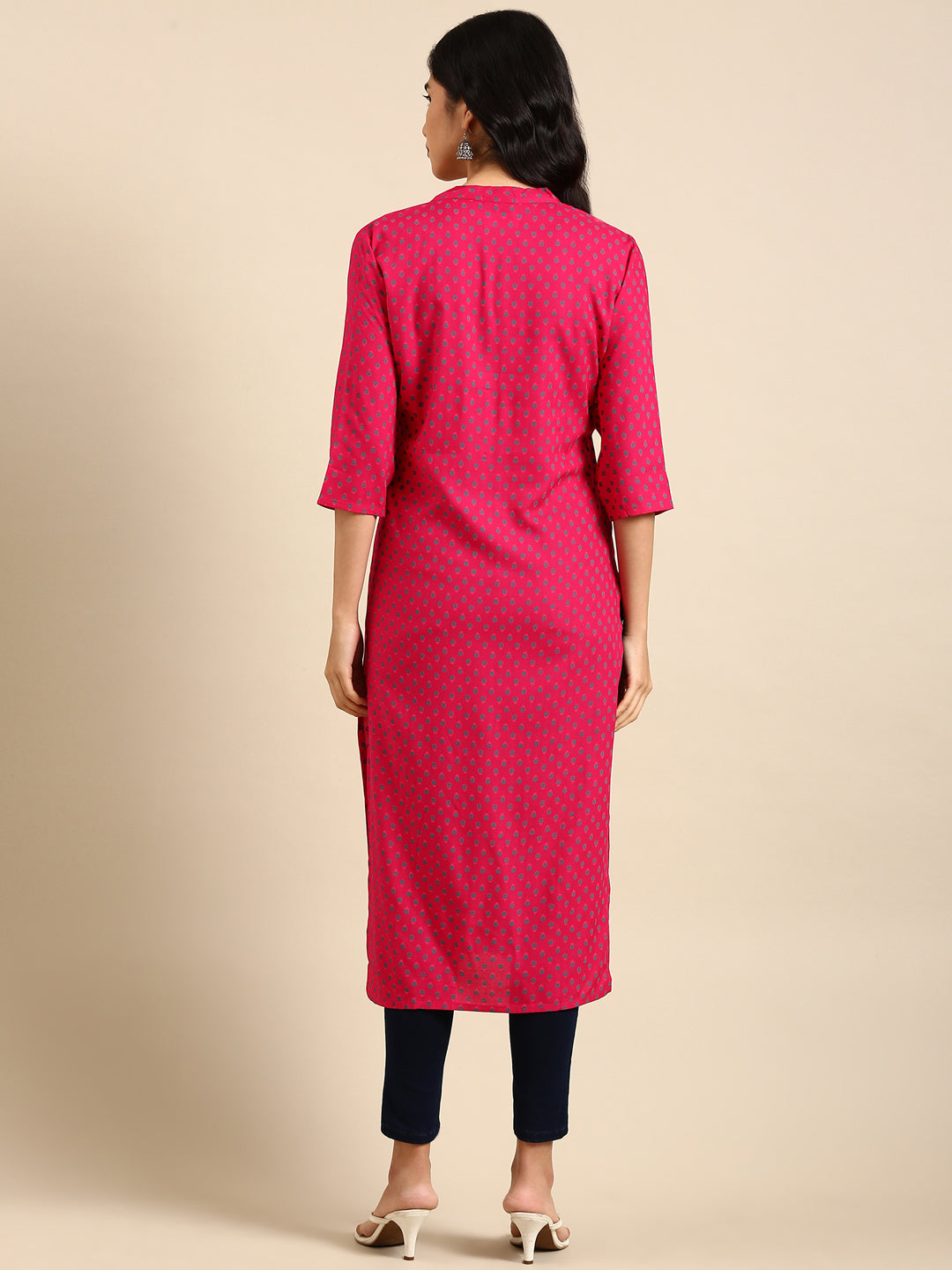 Women's Pink Printed Straight Kurta