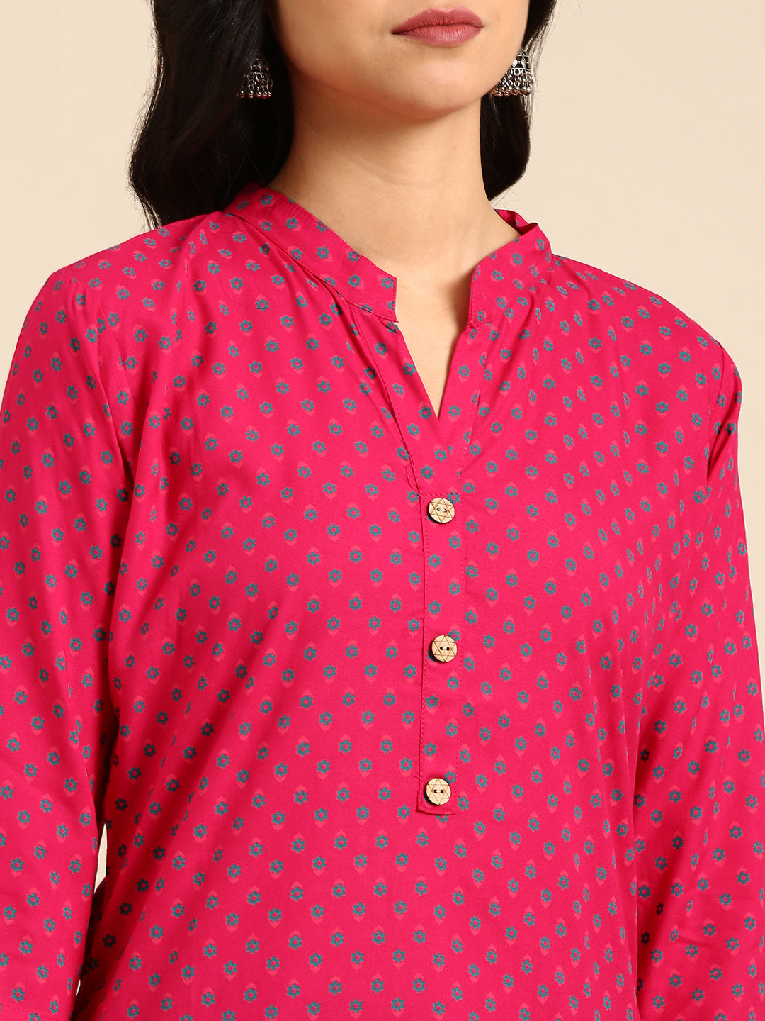 Women's Pink Printed Straight Kurta