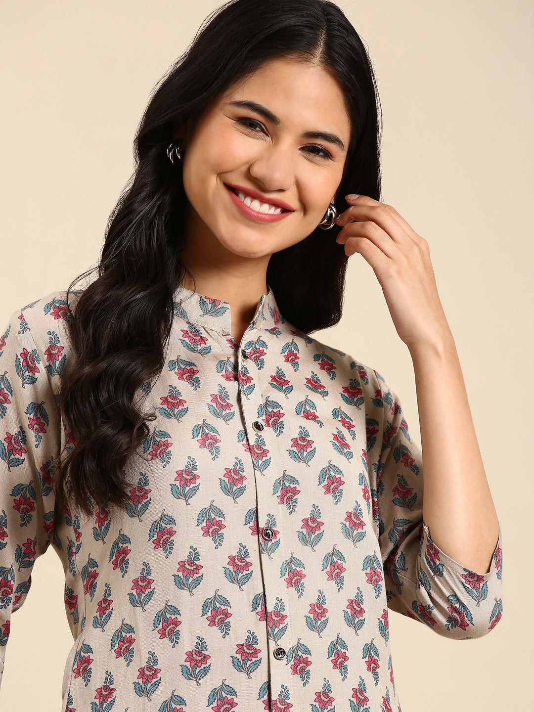 Women's Grey Printed Straight Kurta