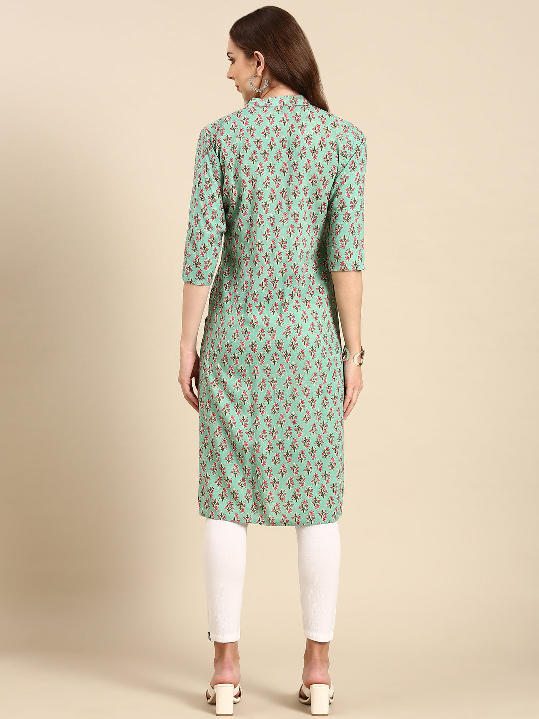 Women's Sea Green Printed Straight Kurta