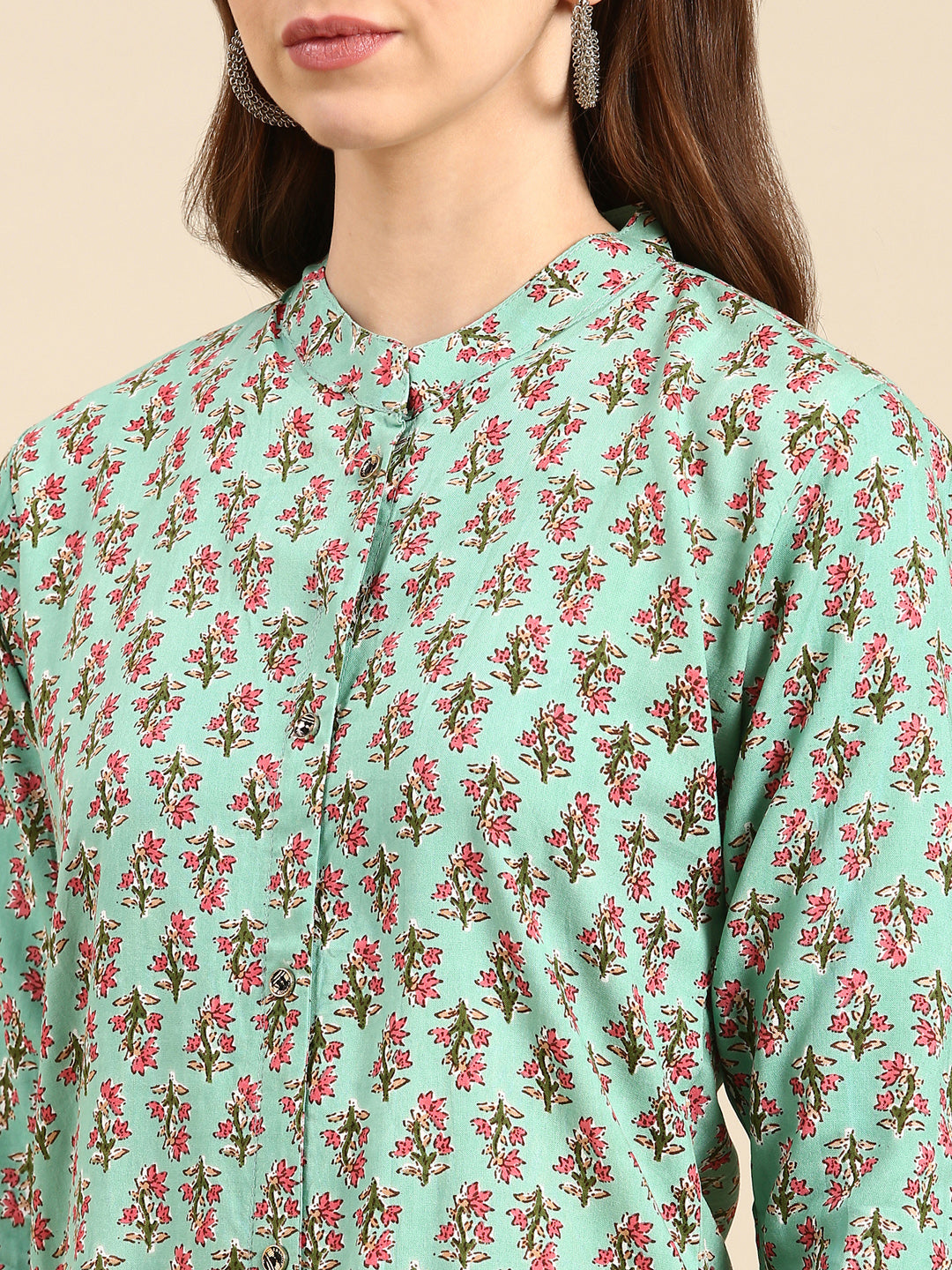 Women's Sea Green Printed Straight Kurta