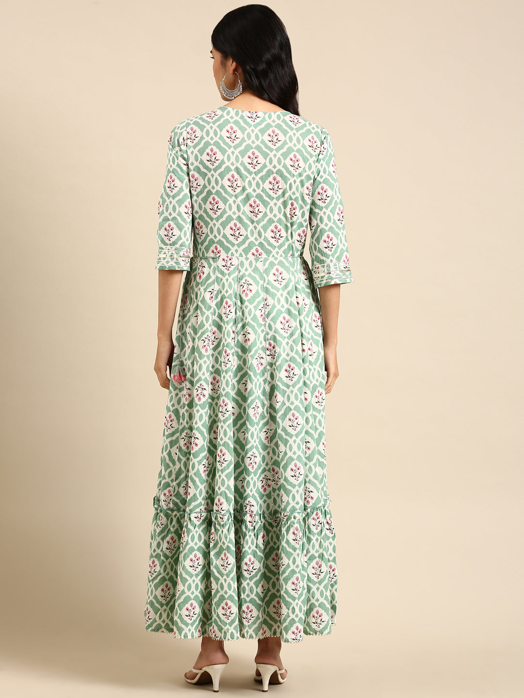 Women's Sea Green Printed Anarkali Kurta