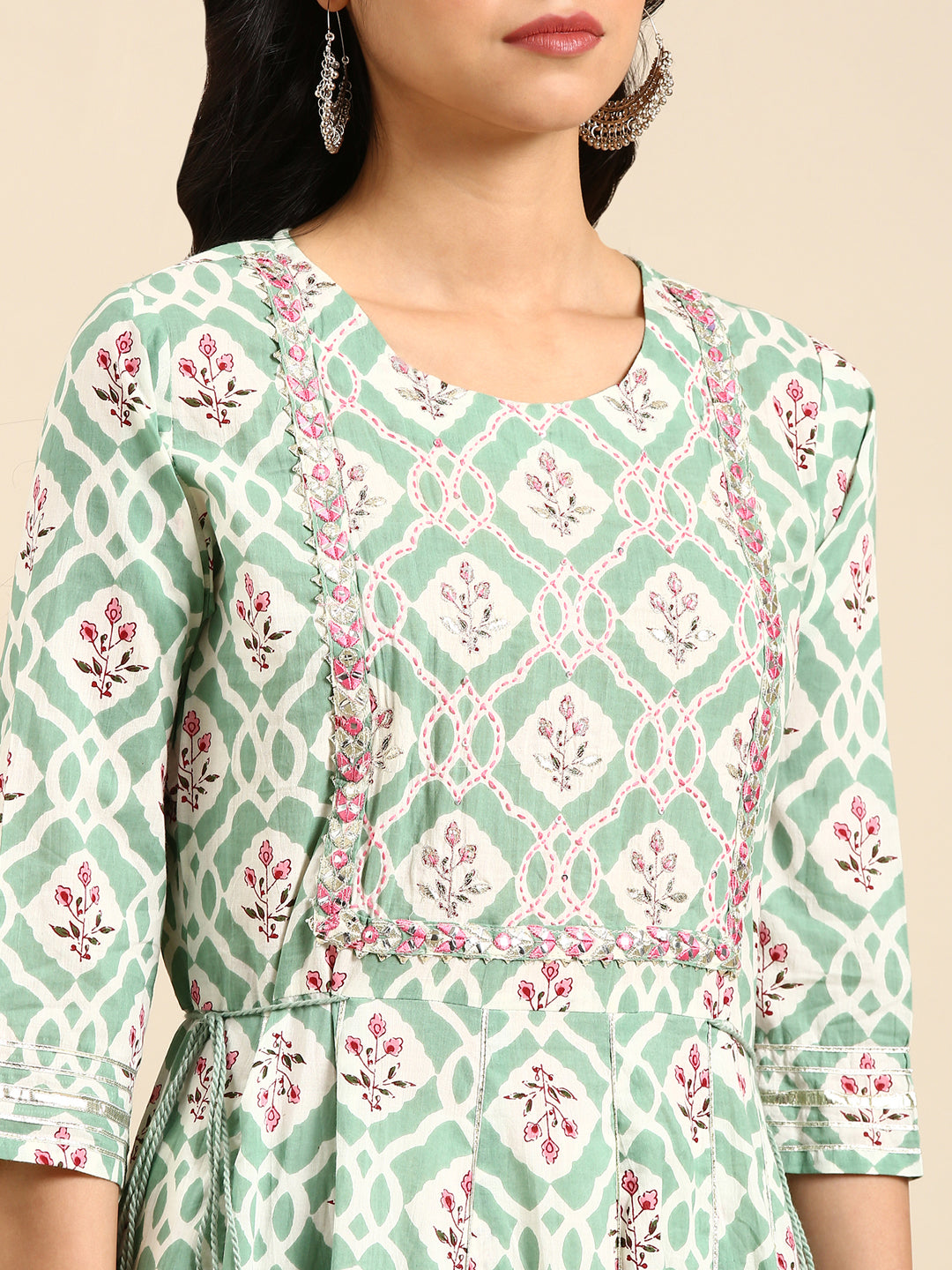 Women's Sea Green Printed Anarkali Kurta