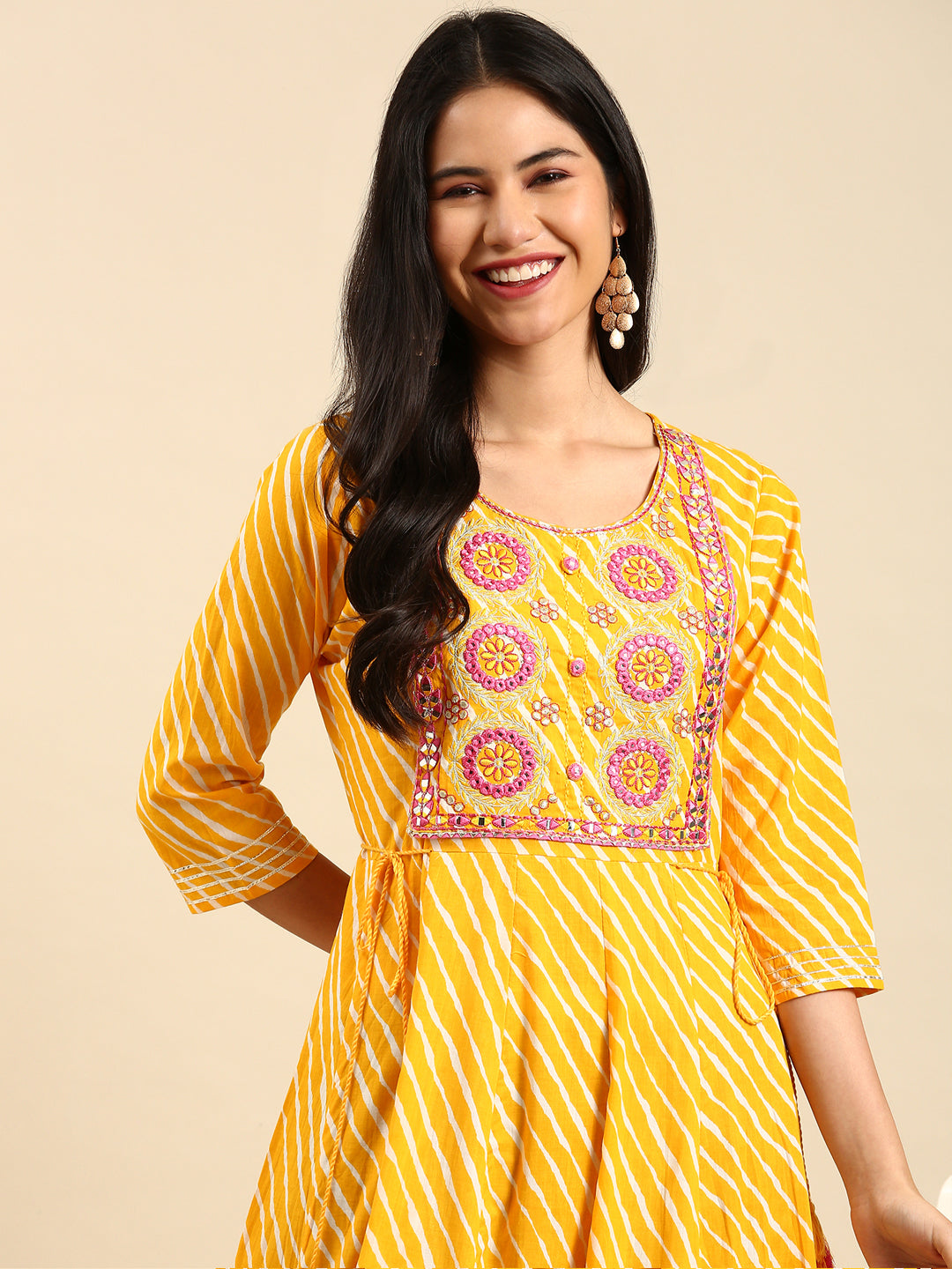 Women's Yellow Printed Anarkali Kurta