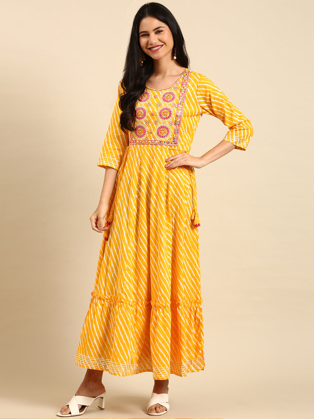 Women's Yellow Printed Anarkali Kurta