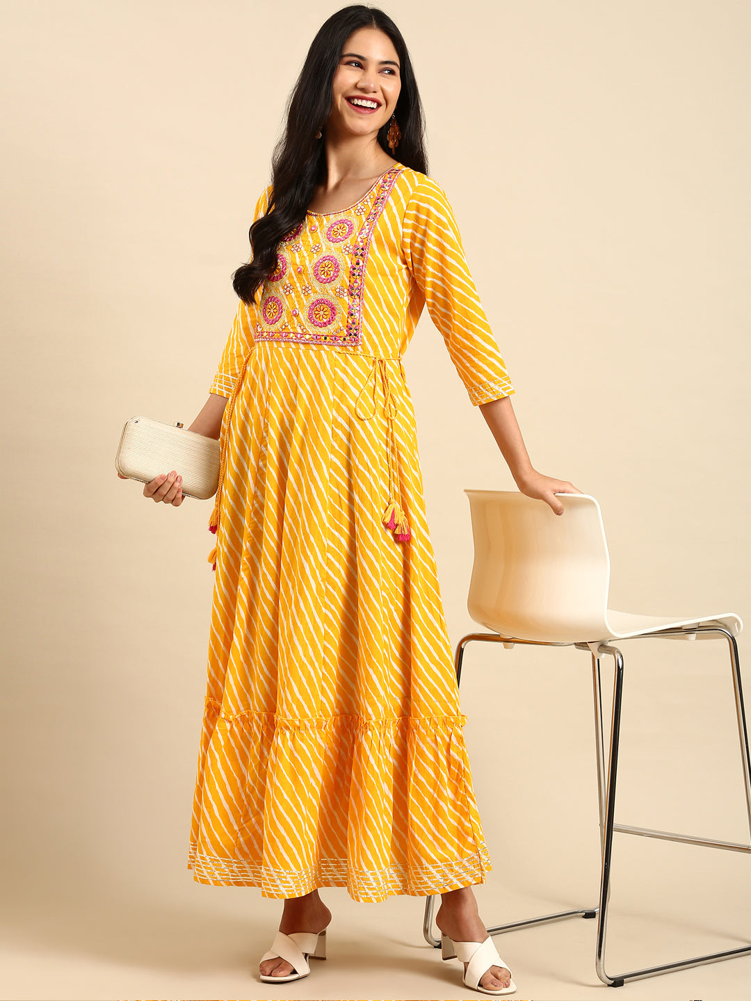 Women's Yellow Printed Anarkali Kurta