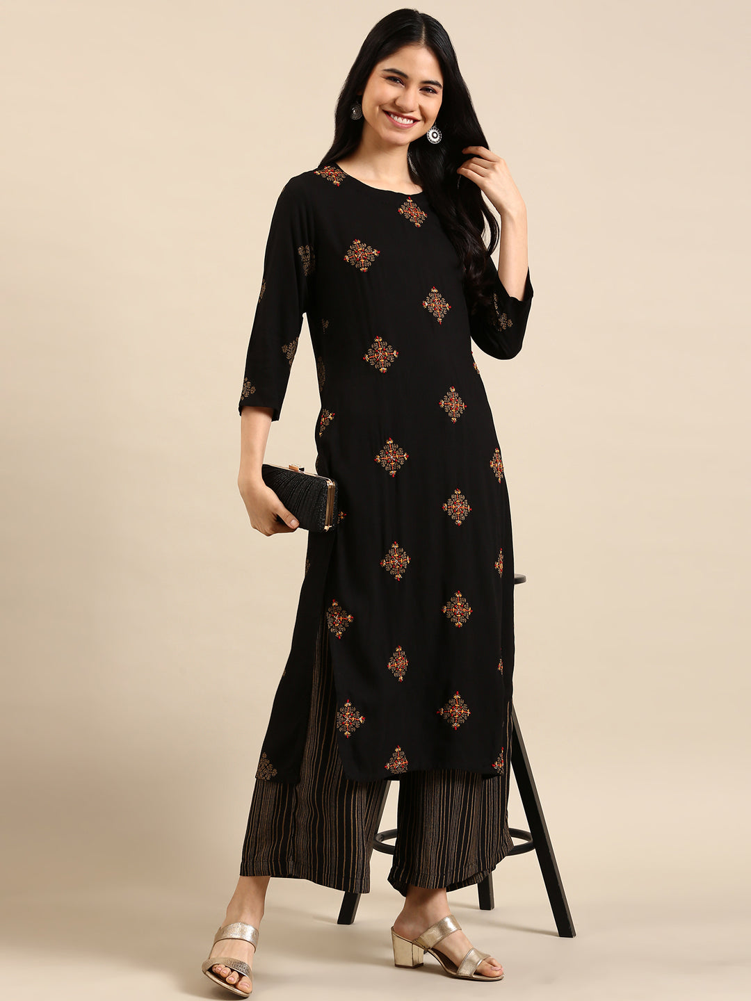 Women's Black Printed Kurta Set