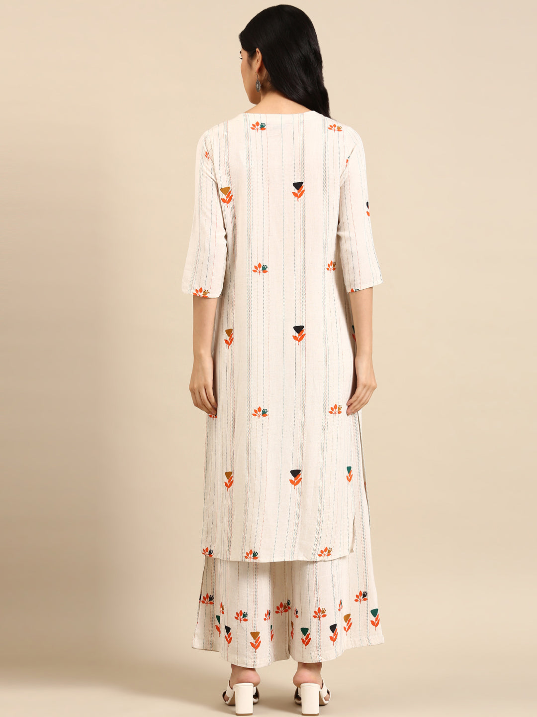 Women's White Striped Kurta Set