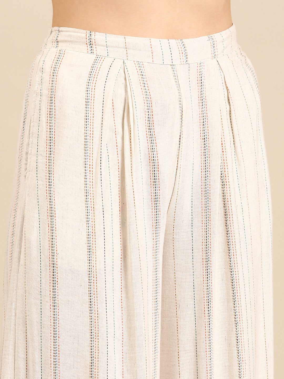 Women's White Striped Kurta Set